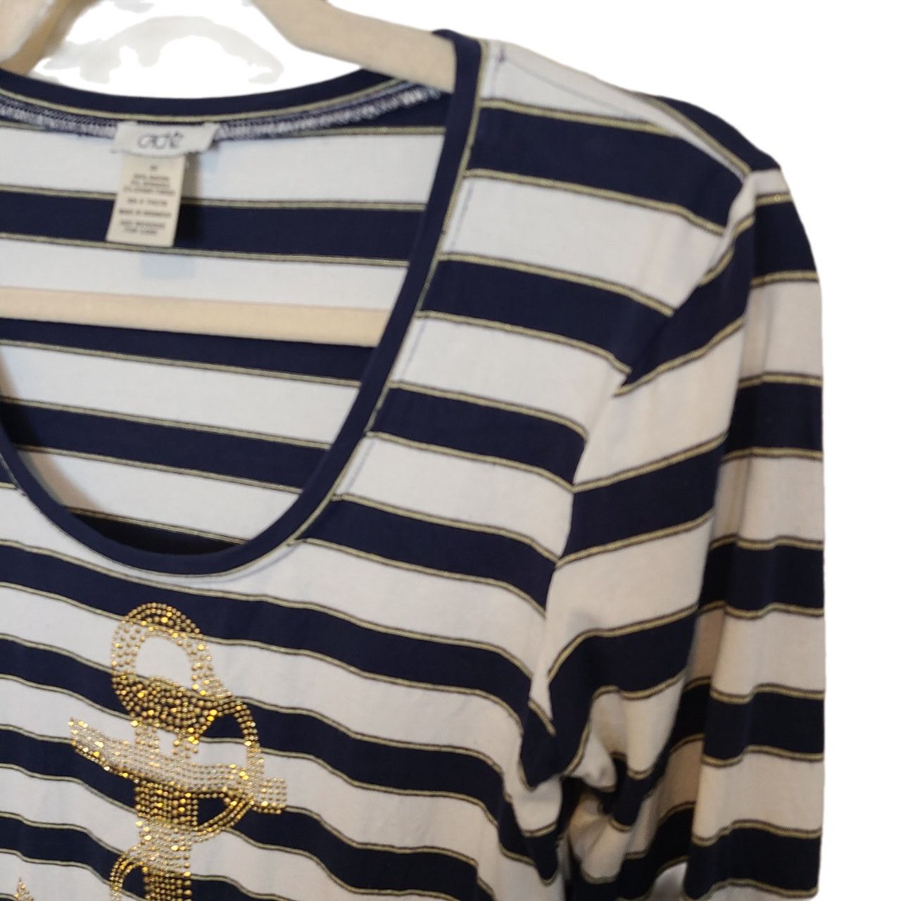 Cacharel Cache Womens Striped Rhinestone Anchor Nautical T-Shirt XS Size XS / US 0-2 / IT 36-38 - 6 Thumbnail