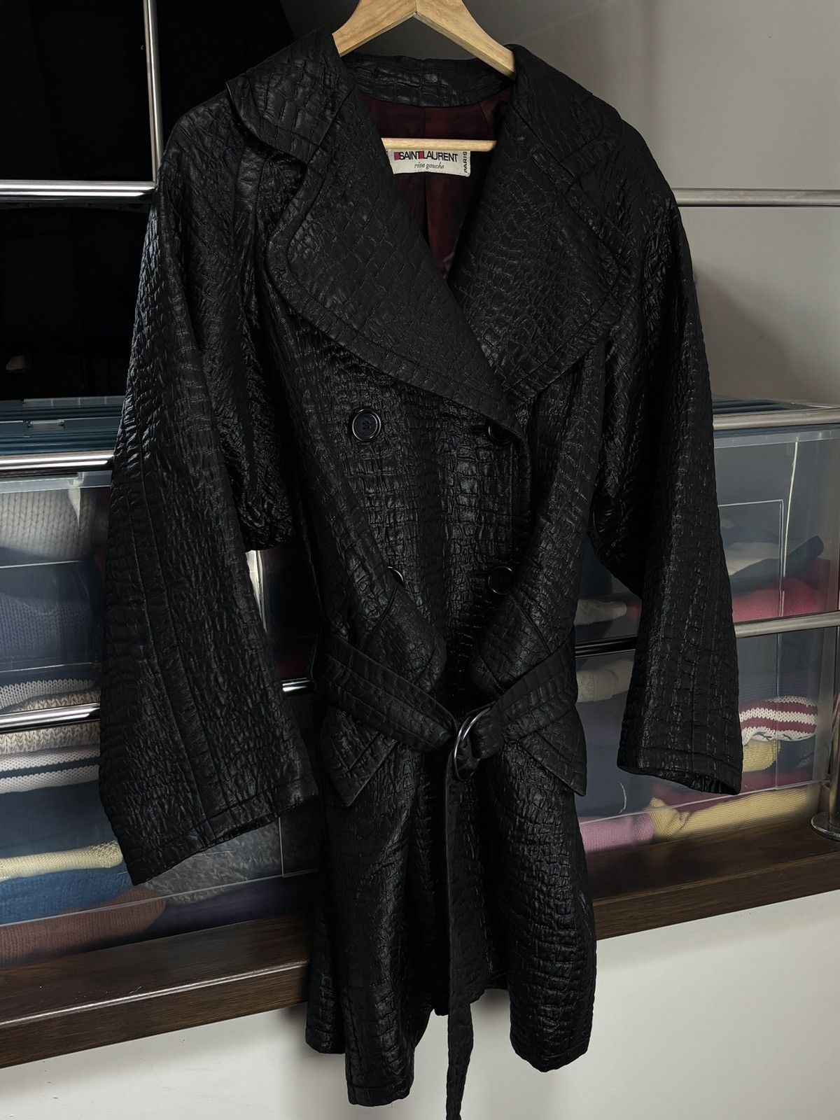 Saint Laurent Paris 80s Saint Laurent Rive Gauche Archive Croc Belted Coat Rare Size L / US 10 / IT 46 - 2 Thumbnail
