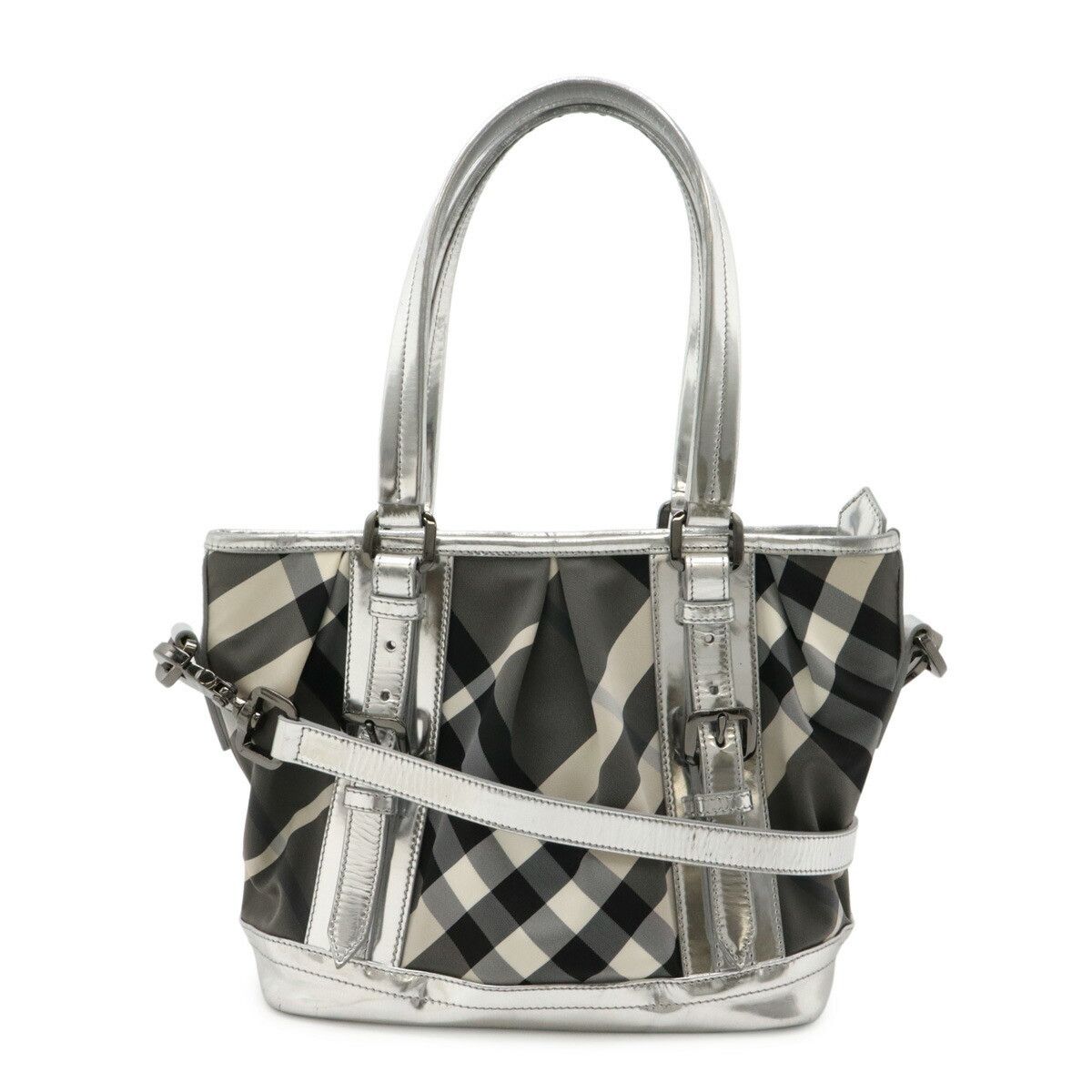 Burberry Burberry Beat Check Nylon Patent Leather 2Way Tote Bag Others Tote Bag in Grey, Women's