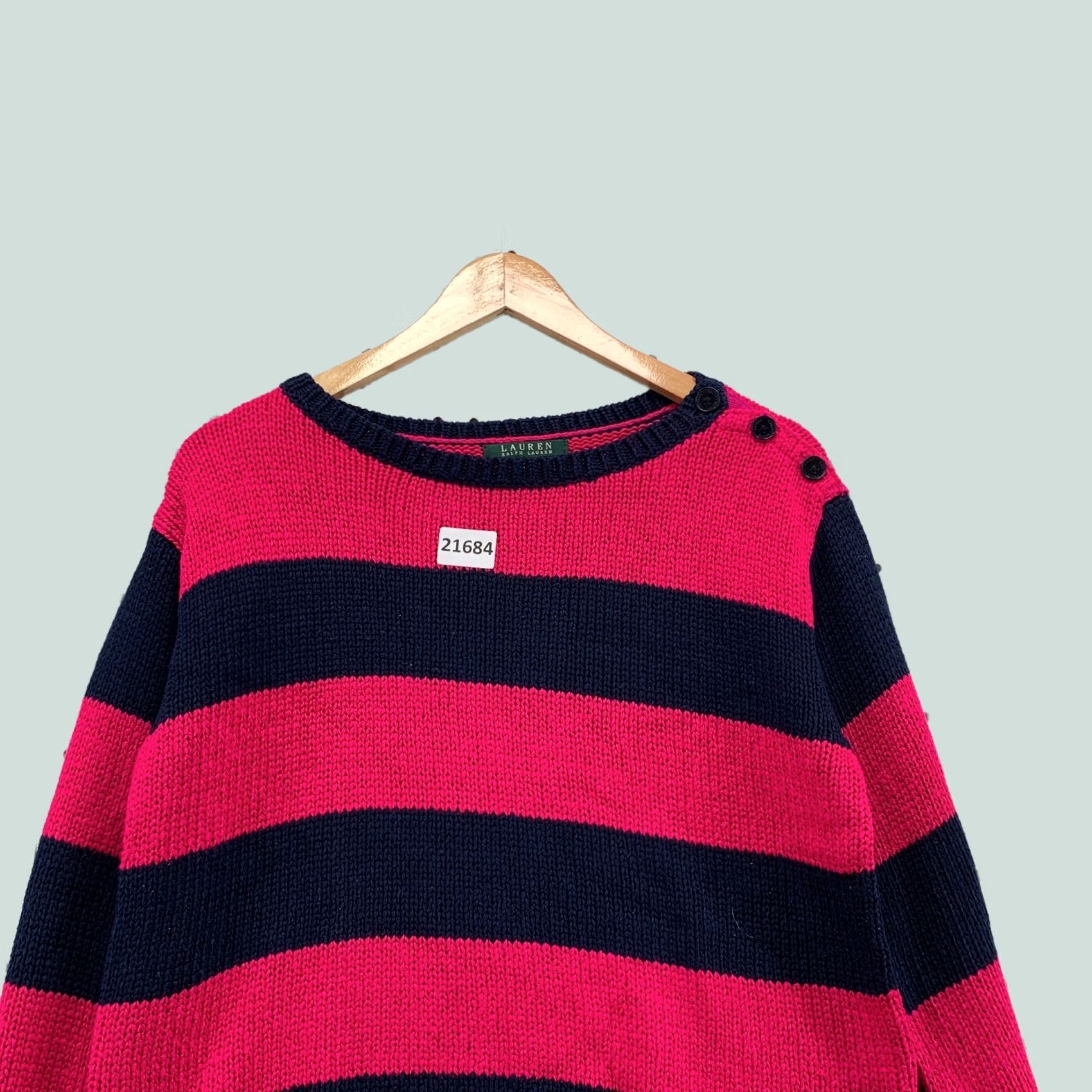 Ralph Lauren Lauren Ralph Lauren Knit Sweater Pink Blue Cropped Womens Large 20.5x21 Size L / US 10 / IT 46 - 1 Thumbnail