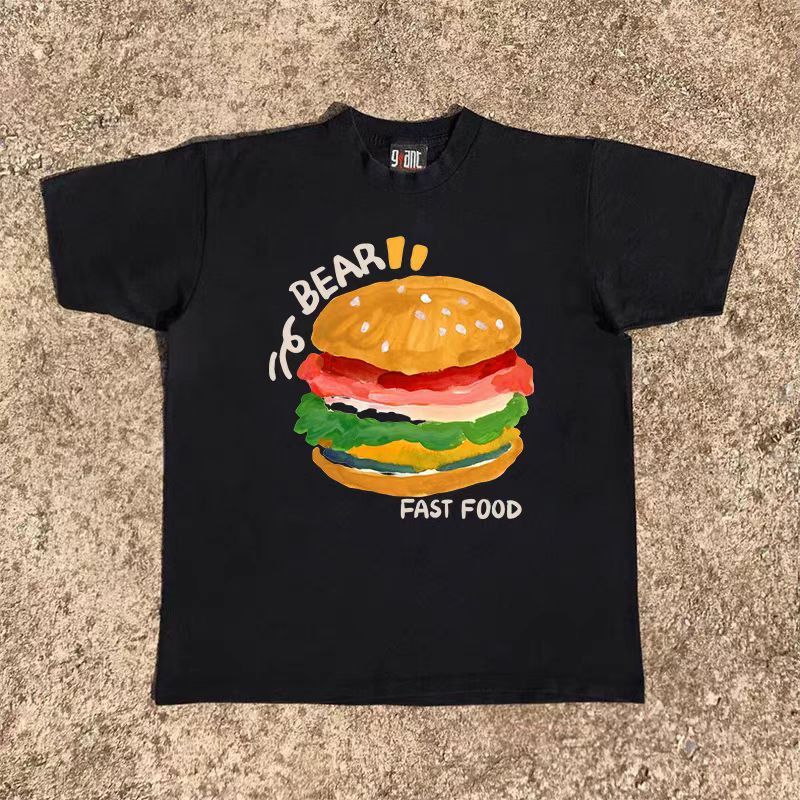 Japanese Brand × Vintage Black street retro hamburger print cotton t-shirt Size US M / EU 48-50 / 2 - 1 Thumbnail