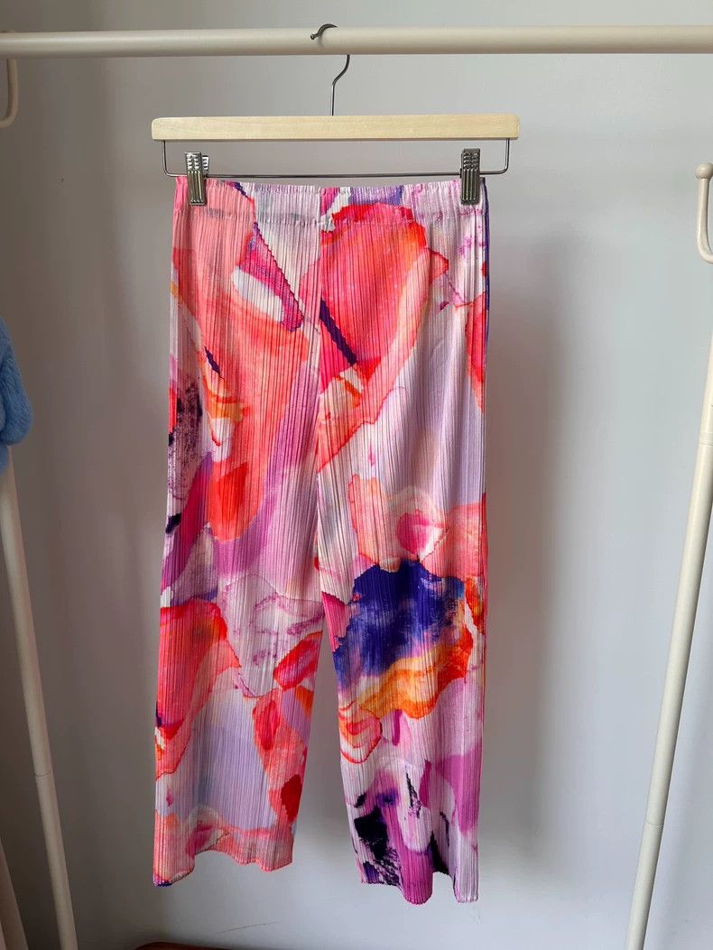 Issey Miyake Issey Miyake size:2 Pink floral pleated trousers Size 32" / US 10 / IT 46 - 4 Thumbnail