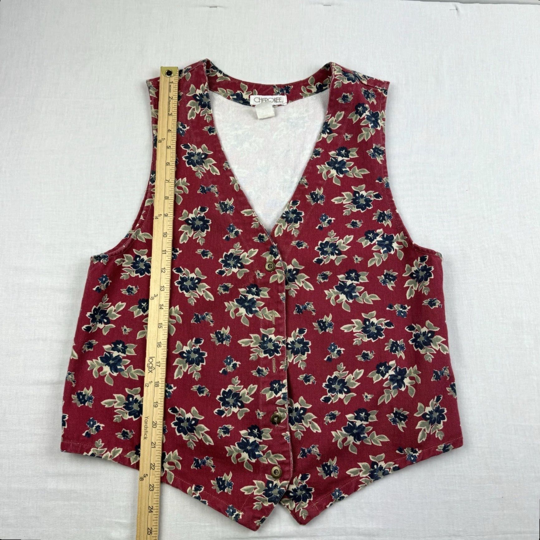 Cherokee VINTAGE Cherokee Floral Vest Womens Medium Red V-Neck 90s Floral Nature Size M / US 6-8 / IT 42-44 - 5 Thumbnail