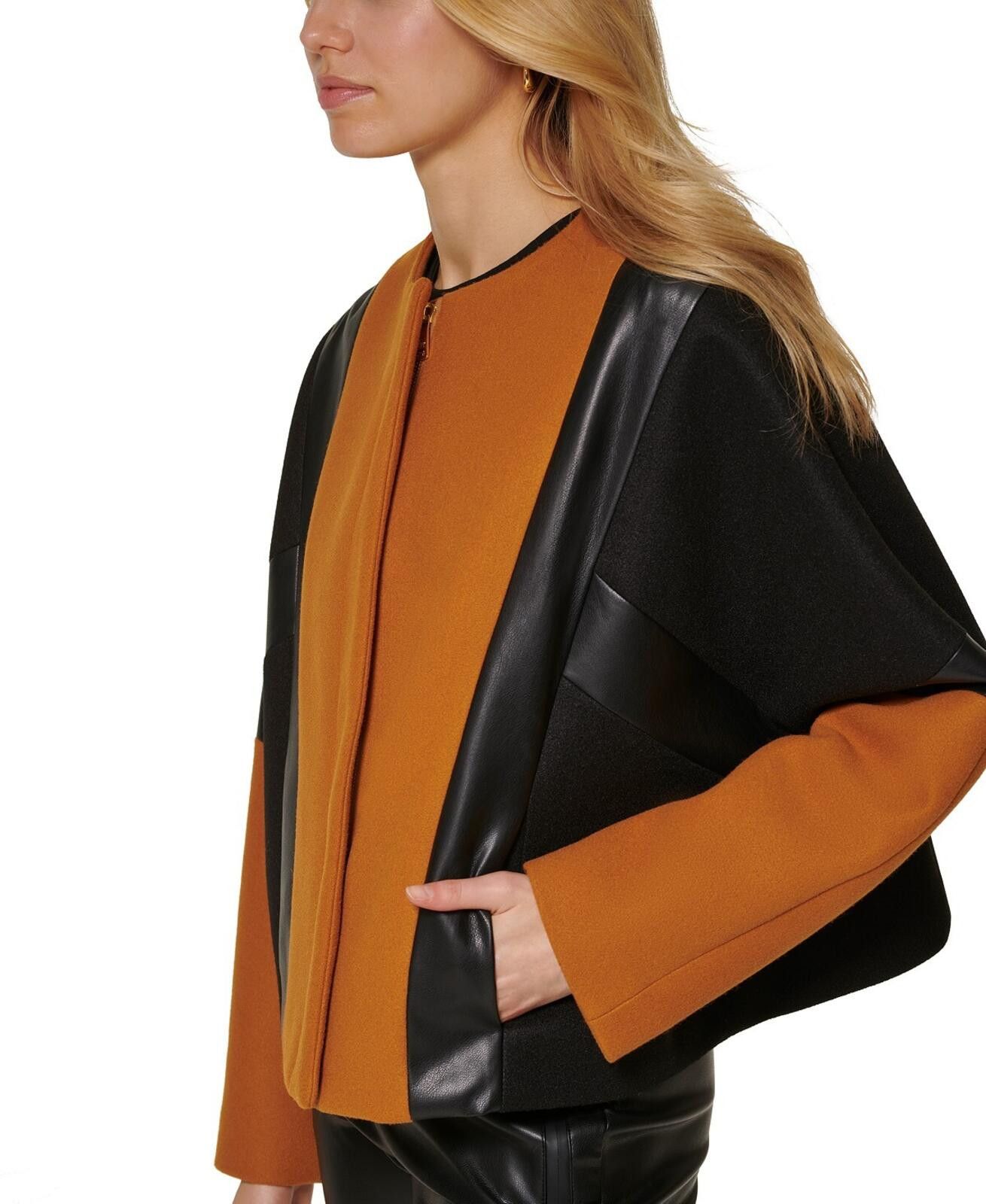 DKNY DKNY Women's Mixed Media Jacket - L - Roast Pecan Heather Size L / US 10 / IT 46 - 5 Thumbnail