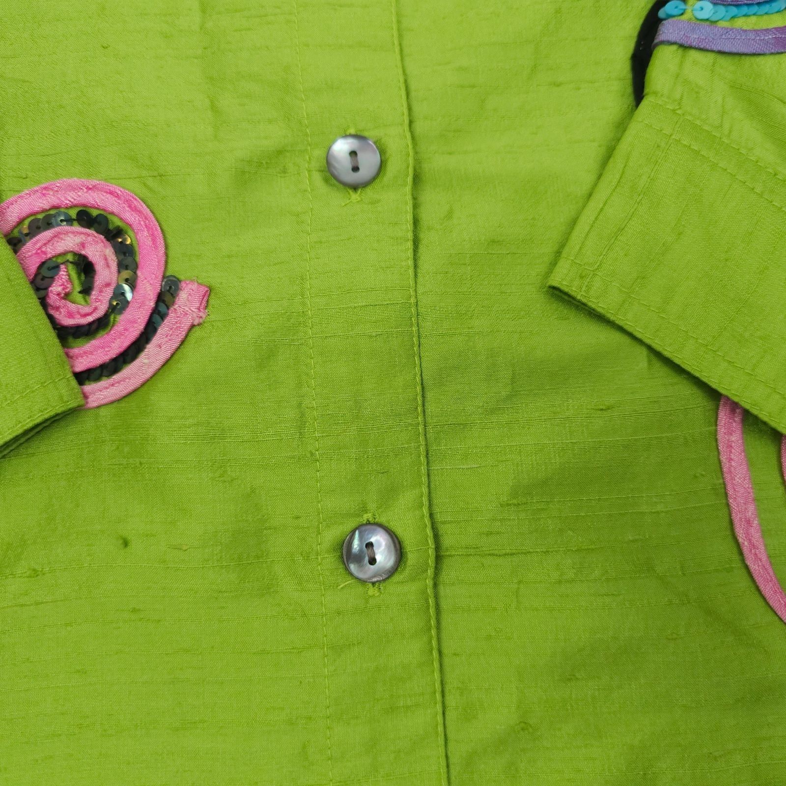 Other Bleu Bayou Jacket Tank 2pc Set L Lime Green Silk Sequin Size L / US 10 / IT 46 - 20 Thumbnail