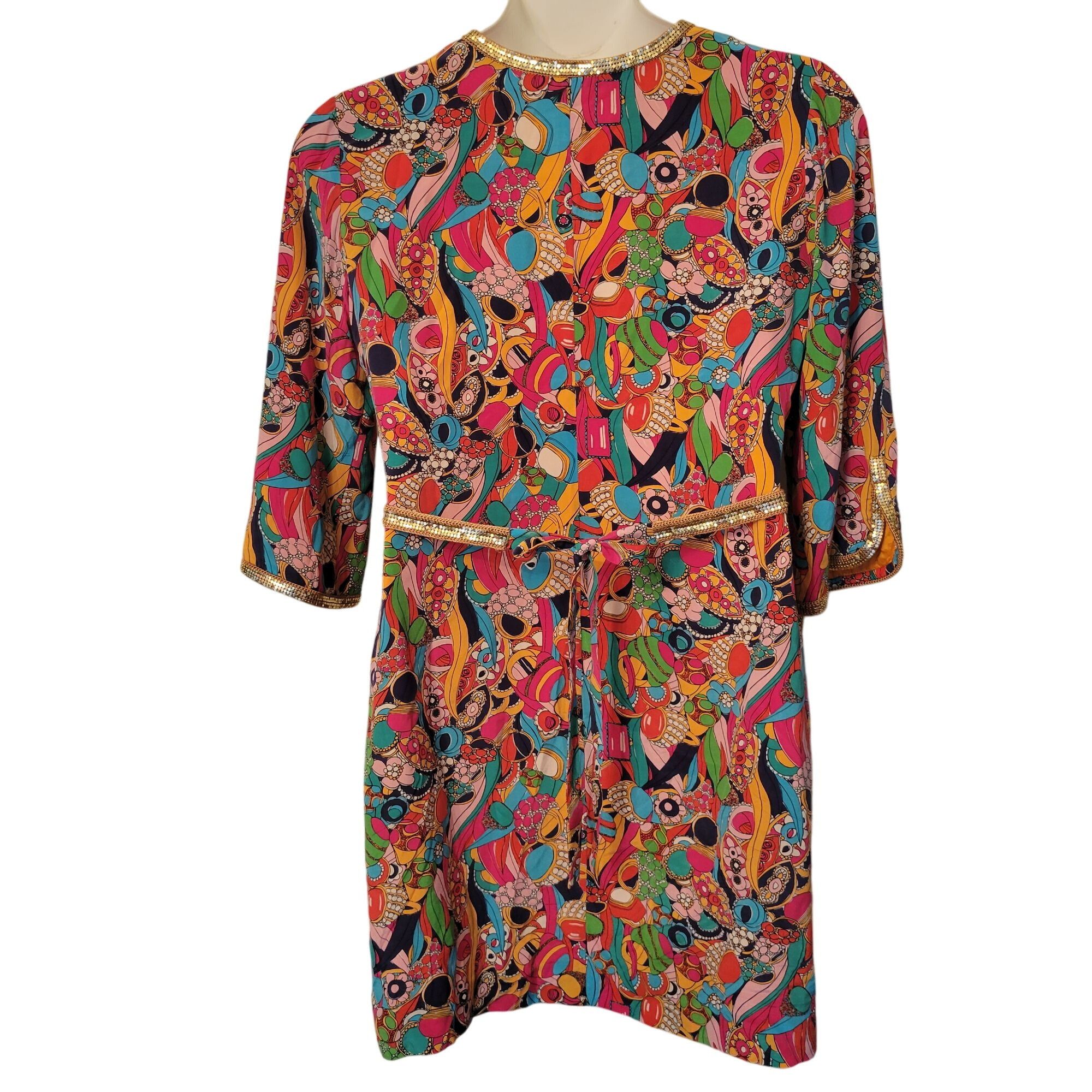 Lilly Pulitzer Lilly Pulitzer Tunic Dress 14 Gold Sequin Trim SHANNON Bling Size XL / US 12-14 / IT 48-50 - 5 Thumbnail
