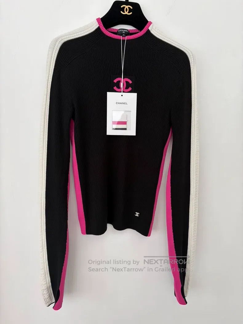 Chanel Chanel Black and pink white cc logo long-sleeved undershir Size XS / US 0-2 / IT 36-38 - 1 Thumbnail