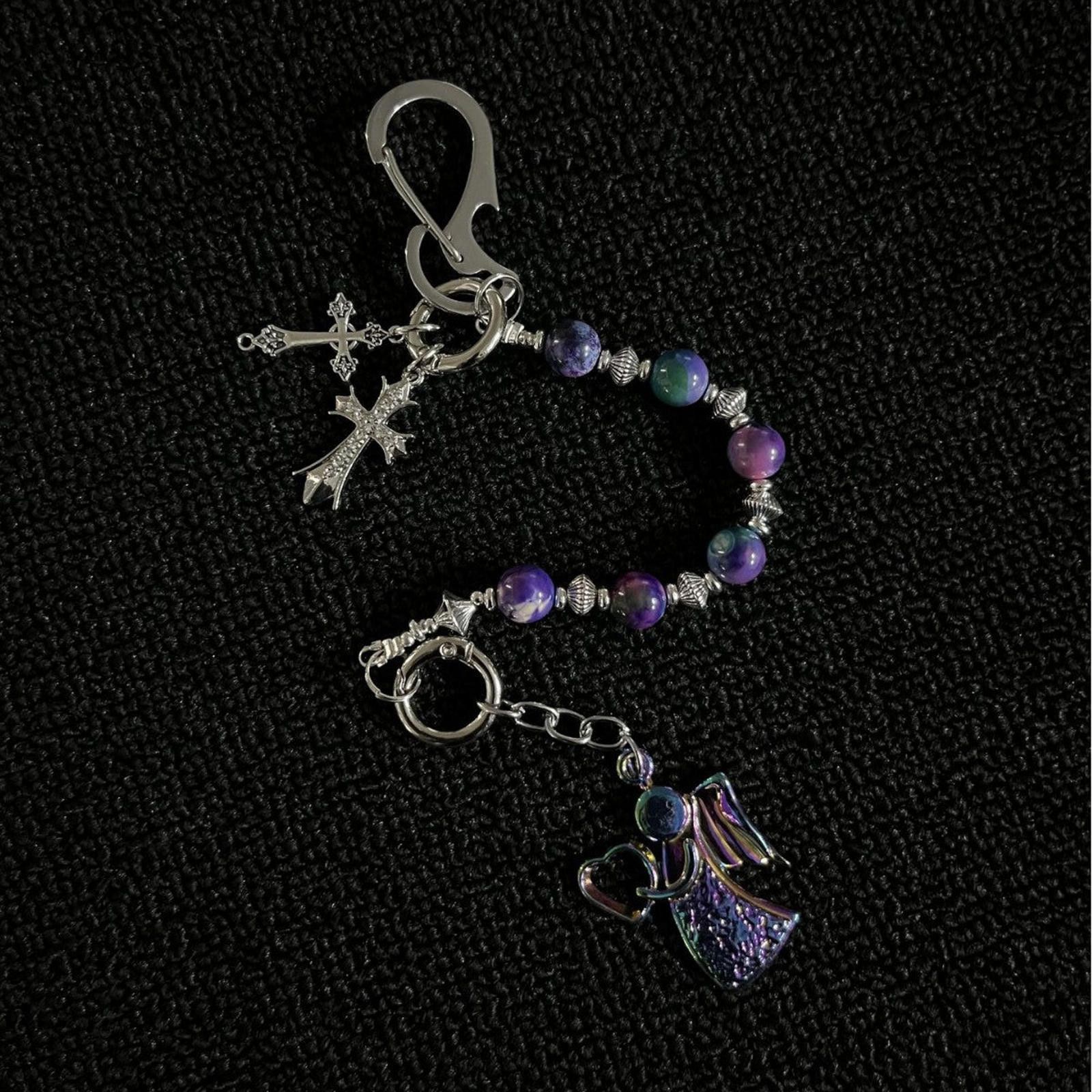Jewelry Purple and Blue Beaded Angel Keychain Charm Size ONE SIZE - 4 Thumbnail