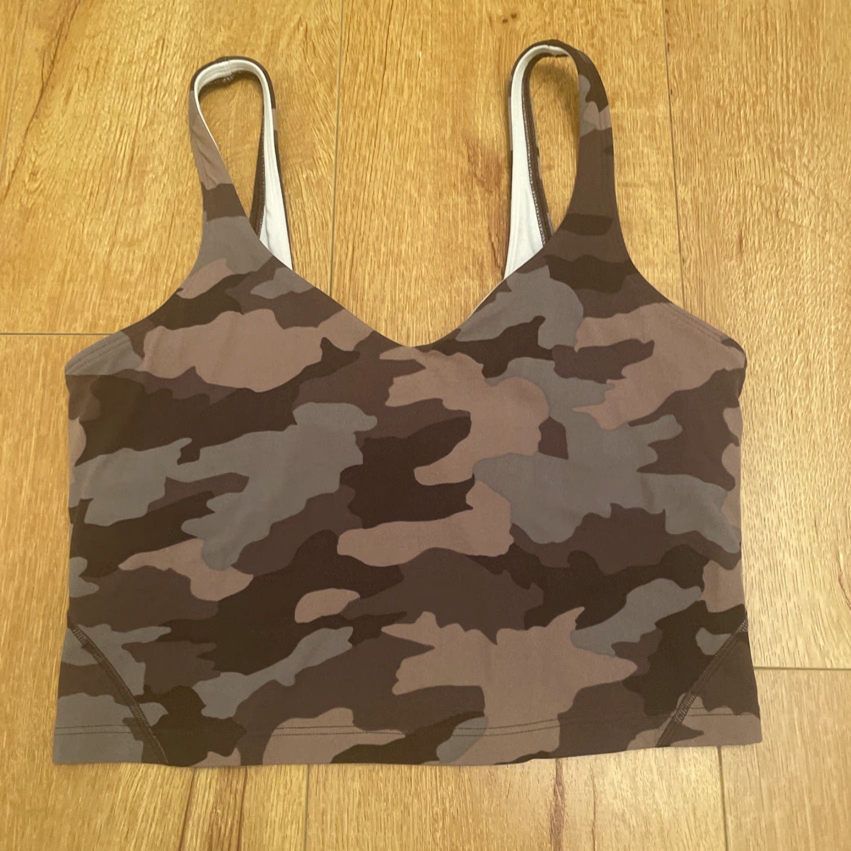 Lululemon VINTAGE Lululemon Align Tank Women Tank Cropped 6 Brown Camo Low Back Built-In Bra Yoga Compression Size ONE SIZE - 2 Thumbnail