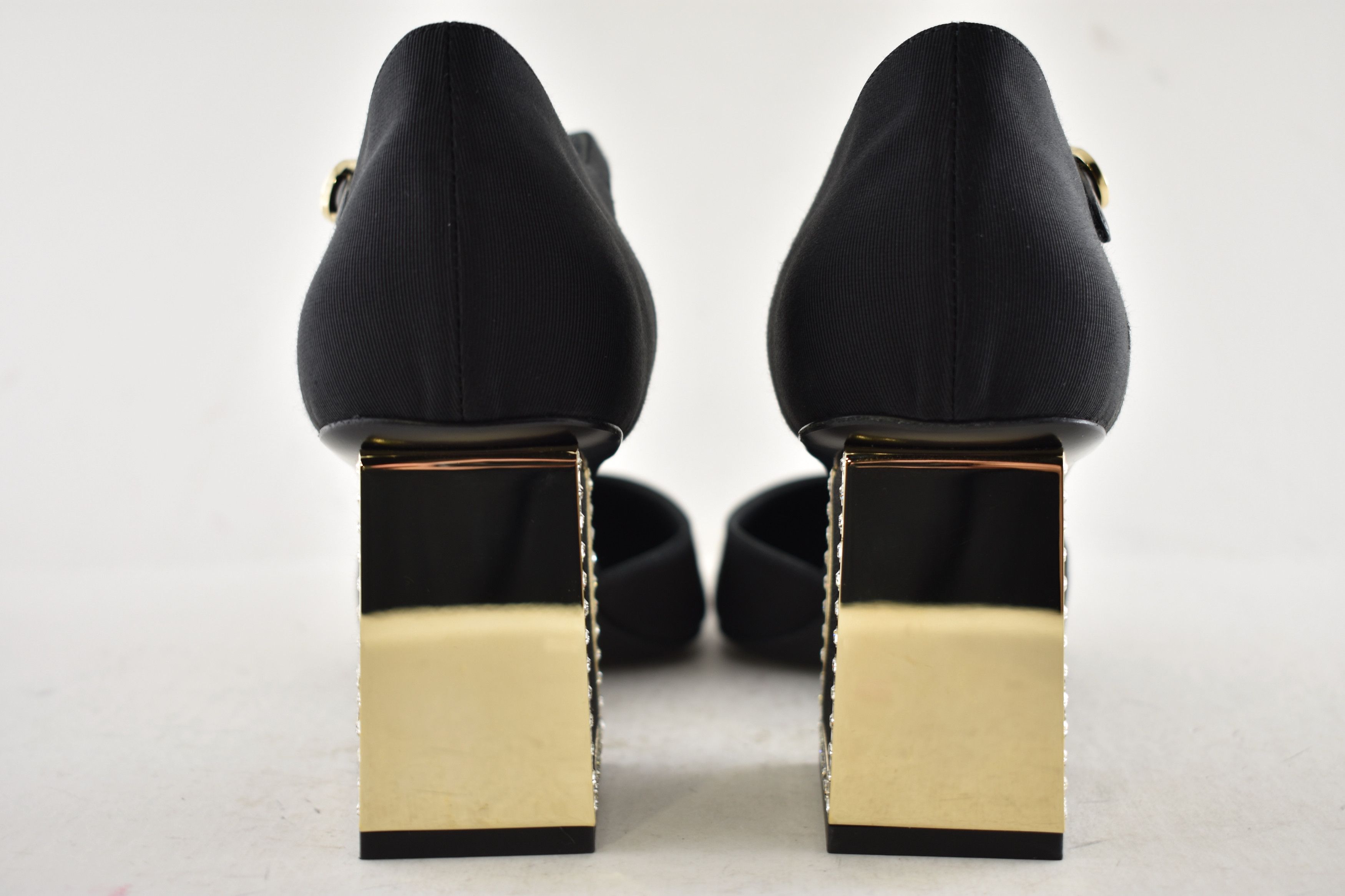 Chanel Chanel 24B Crystal Logo Gold Ankle Strap Block Heel Pump 40 Size US 10 / IT 40 - 17 Thumbnail