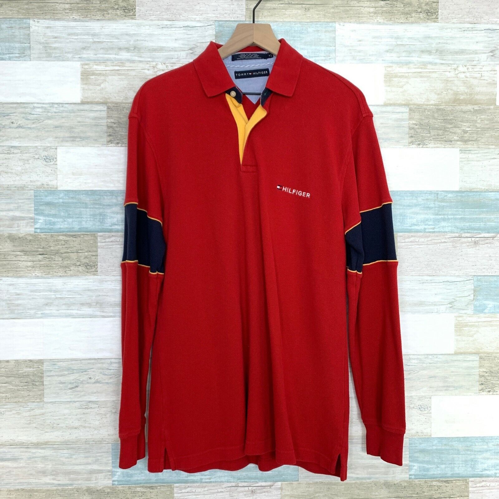 Tommy Hilfiger Tommy Hilfiger Vintage Flag Rugby Polo Shirt Red Mens M Size US M / EU 48-50 / 2 - 2 Thumbnail