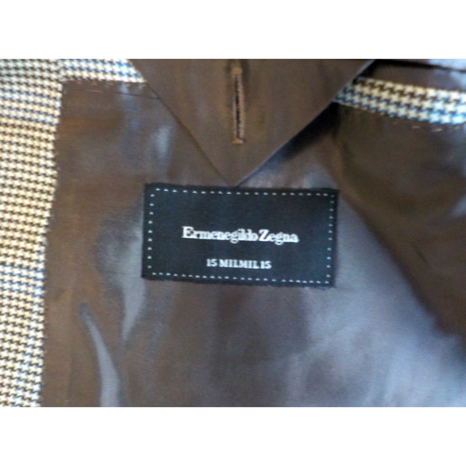Ermenegildo Zegna ERMENEGILDO ZEGNA Blazer Wool Houndstooth Windowpane 2 Button Size 42 Brown Beige Blue Mens Jacket Size 42R - 7 Thumbnail