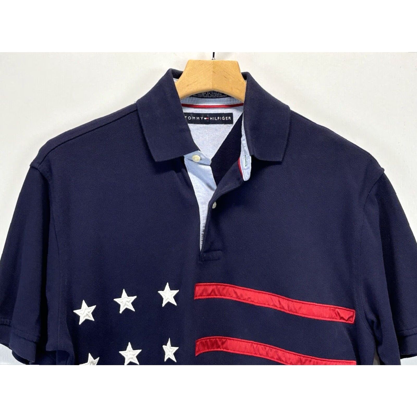 Tommy Hilfiger VINTAGE Tommy Hilfiger Polo Short Sleeve Small Navy Blue USA Flag Embroidery Mens 90s Cotton Golf Football Size US S / EU 44-46 / 1 - 2 Thumbnail