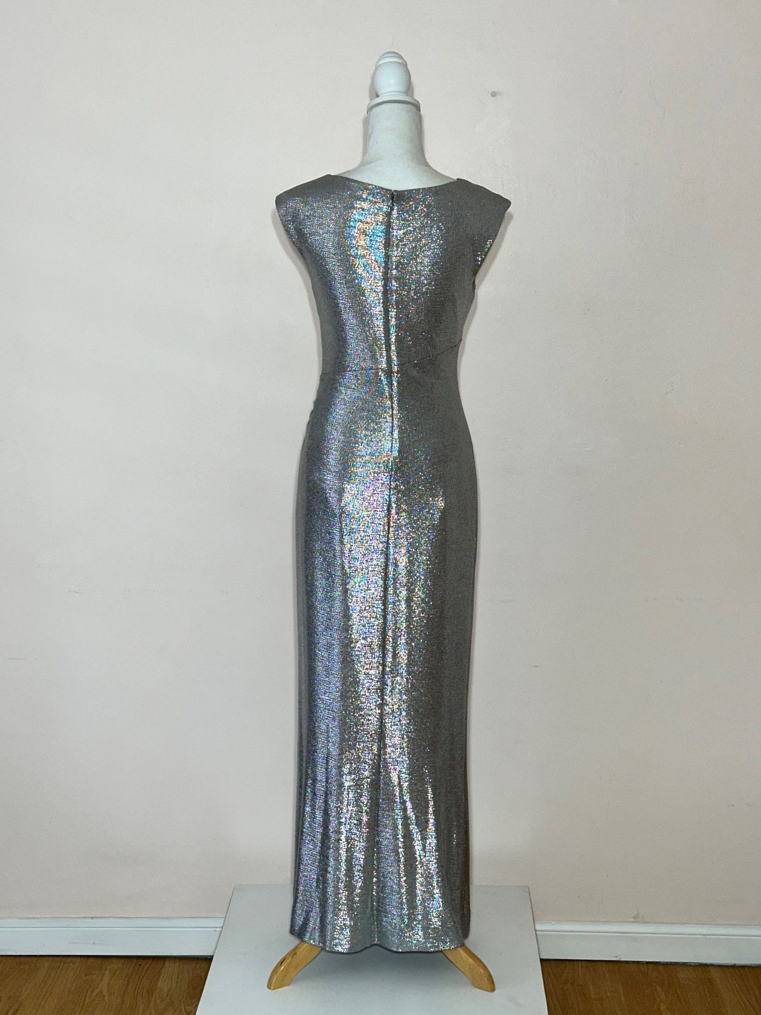 Lauren Ralph Lauren Classic Silver Boat Neck Sparkle Gown Size S / US 4 / IT 40 - 7 Thumbnail