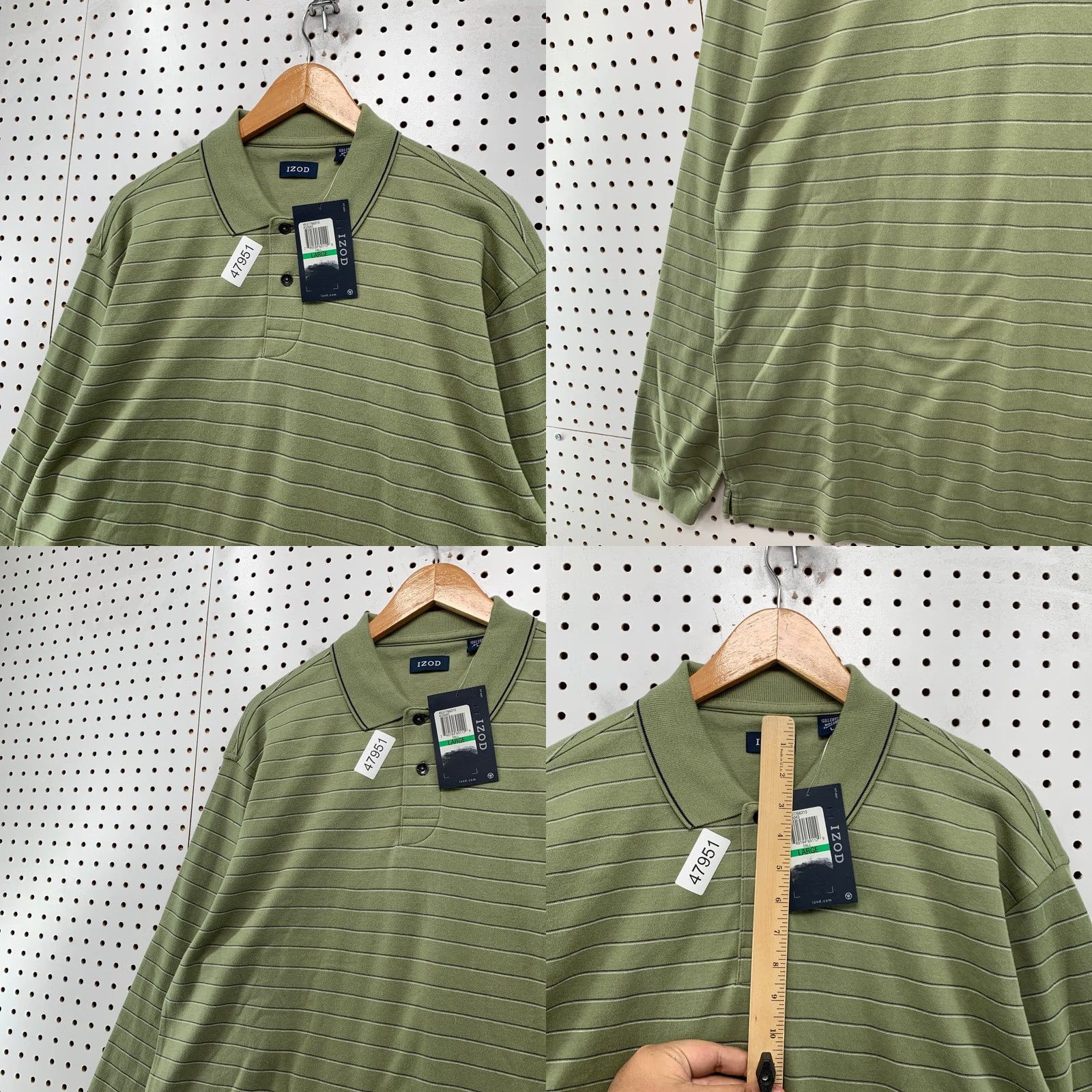 Izod IZOD Polo Shirt Mens L Olive Green Striped Long Sleeve Collared NWT Shirt Size US L / EU 52-54 / 3 - 8 Thumbnail
