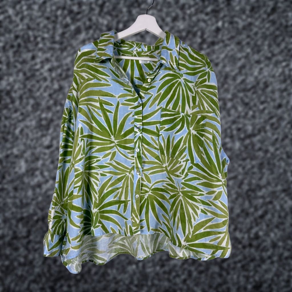 Vintage Sigrid Olsen Womens Button-Up Shirt 100% Linen Palm Leaf Long Sleeve Green Blue Size XXL / US 16-18 / IT 52-54 - 1 Thumbnail