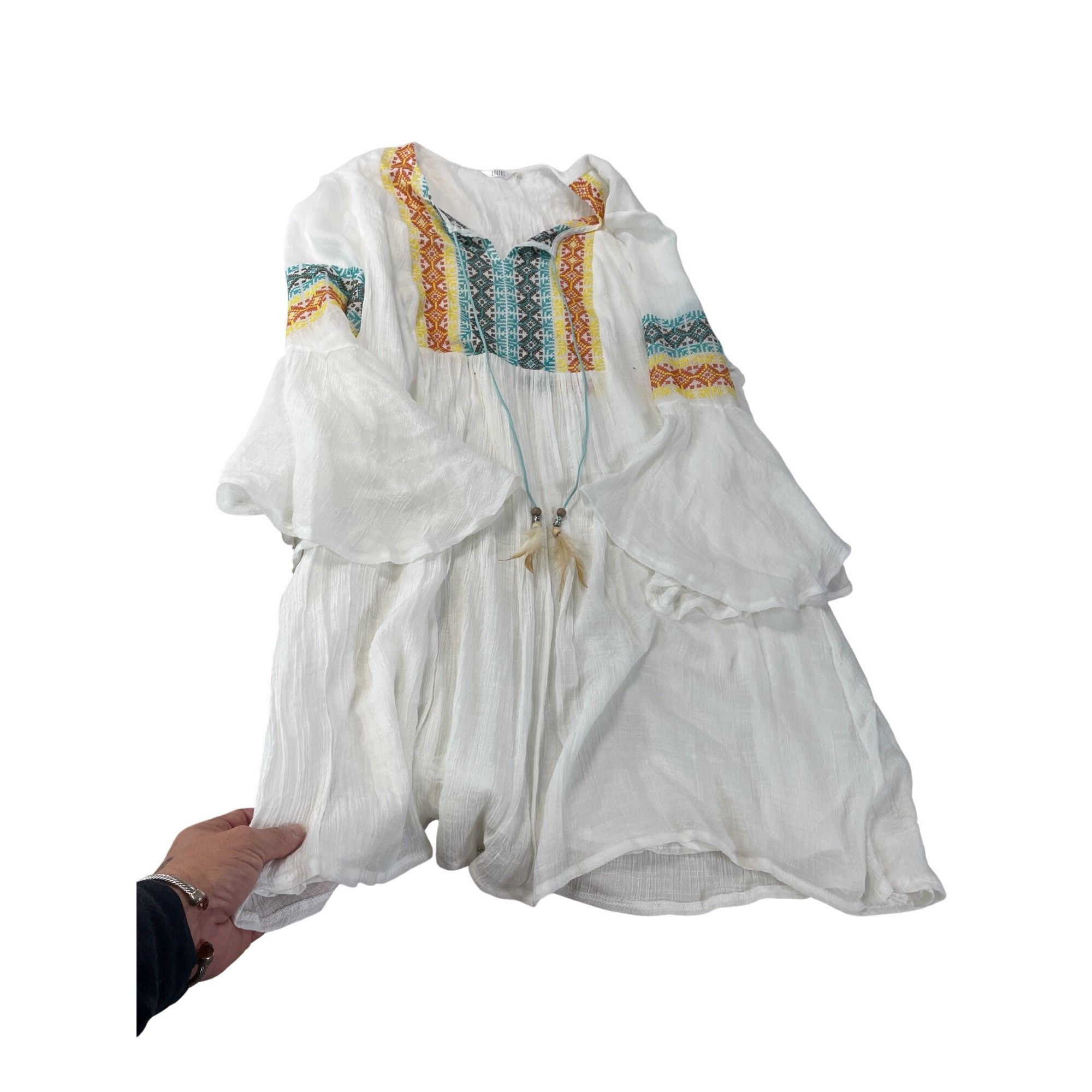 Other Kaktus womans embroided white blue boho tunic fairy bell sle Size M / US 6-8 / IT 42-44 - 13 Thumbnail