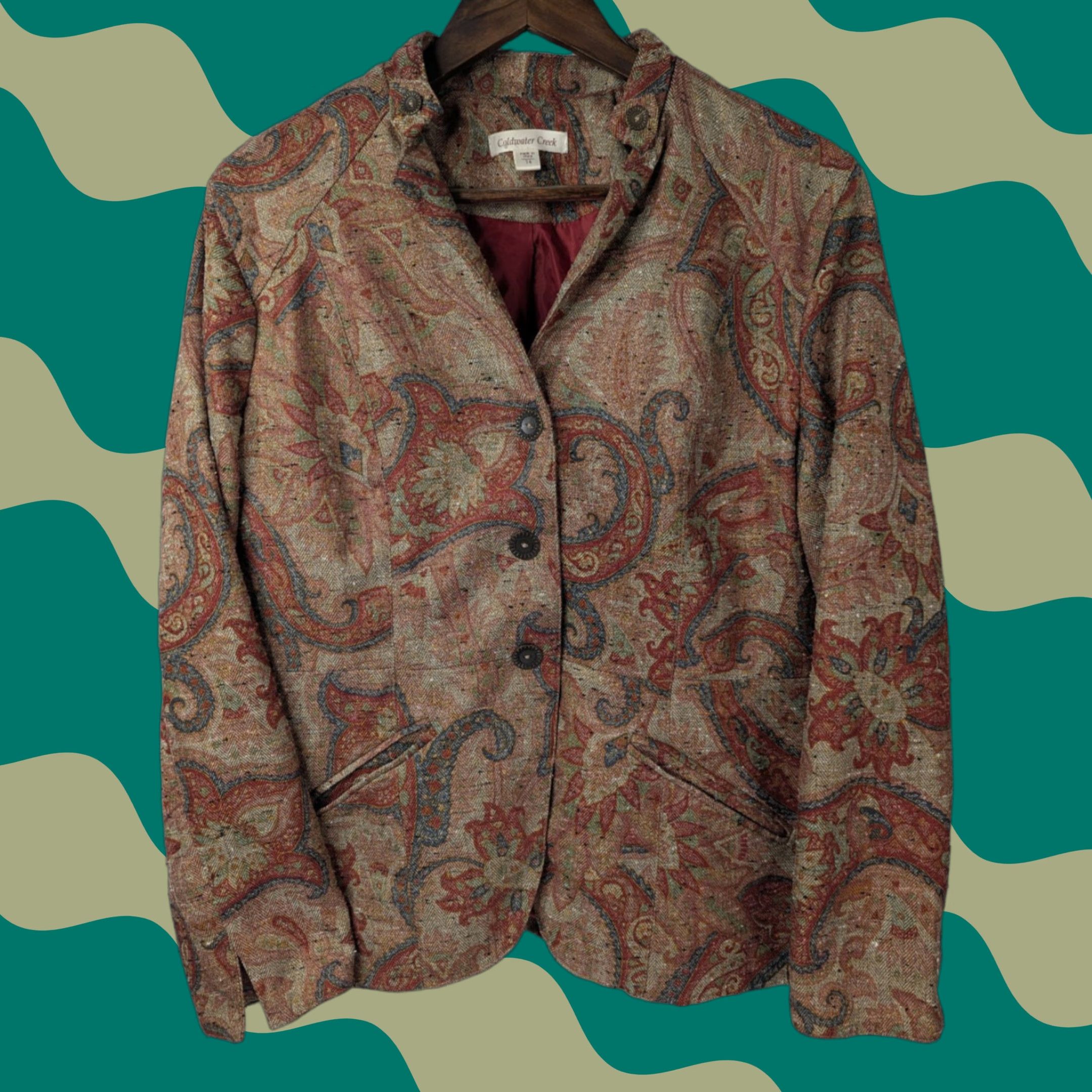 Coldwater Creek Coldwater Creek Women’s Paisley Tapestry Tweed Blazer Jacket Brown Career Sz 14 Size XL / US 12-14 / IT 48-50 - 1 Thumbnail