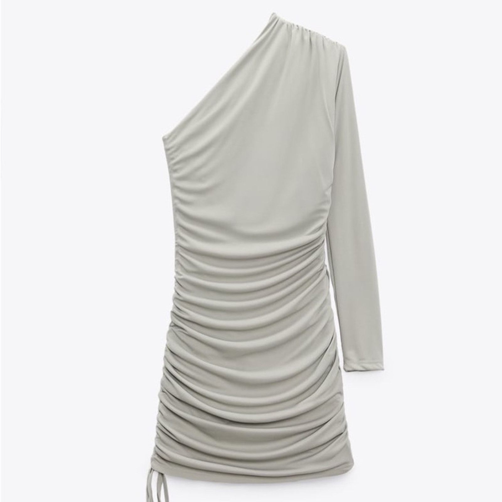 Zara ZARA ASYMMETRICAL DRESS WITH RUCHING LIGHT GREEN Size L / US 10 / IT 46 - 12 Thumbnail