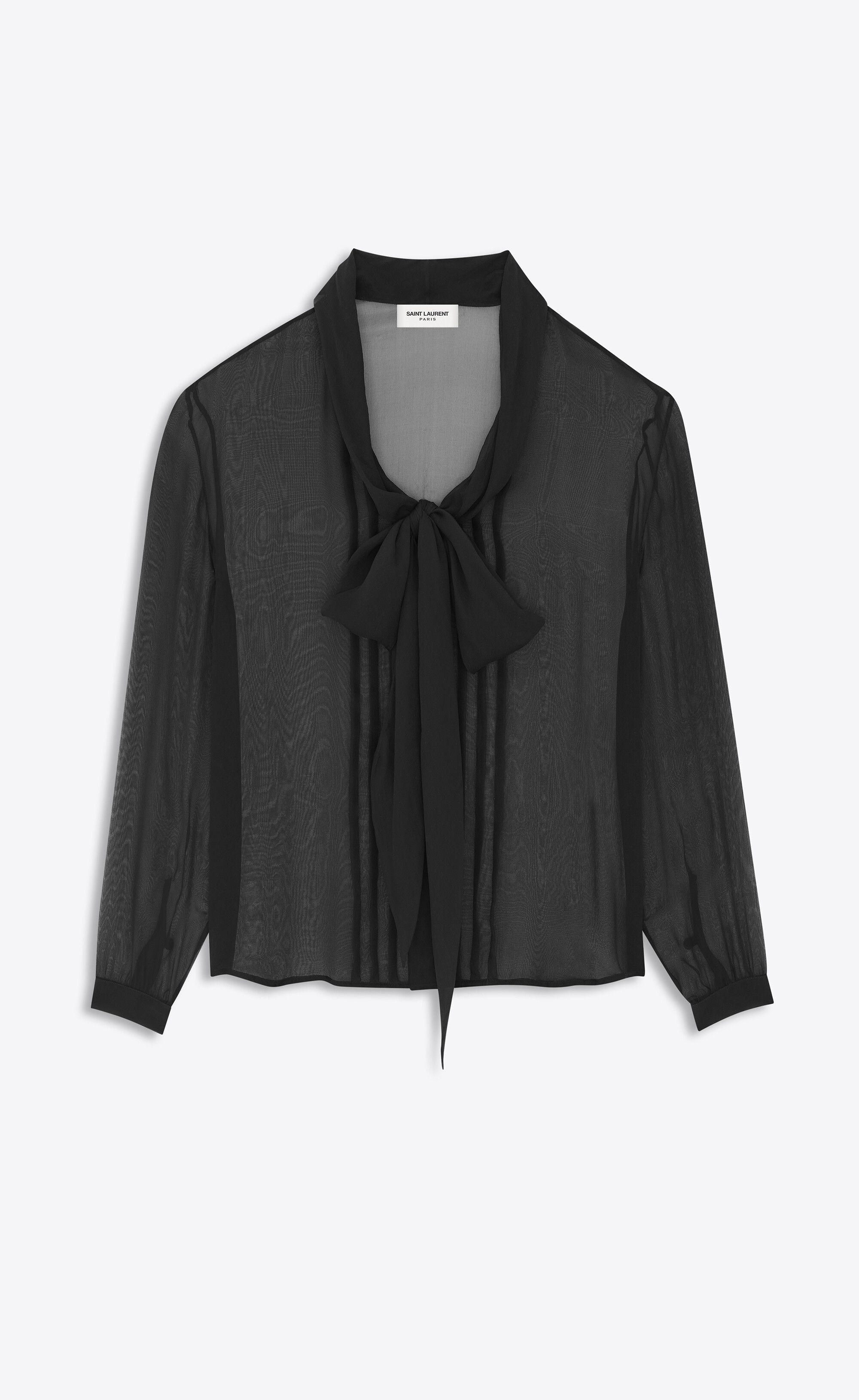 Saint Laurent Paris o1s1wg110125 745547 Lavallière-Neck Shirt in Silk Muslin Size US S / EU 44-46 / 1 - 1 Thumbnail