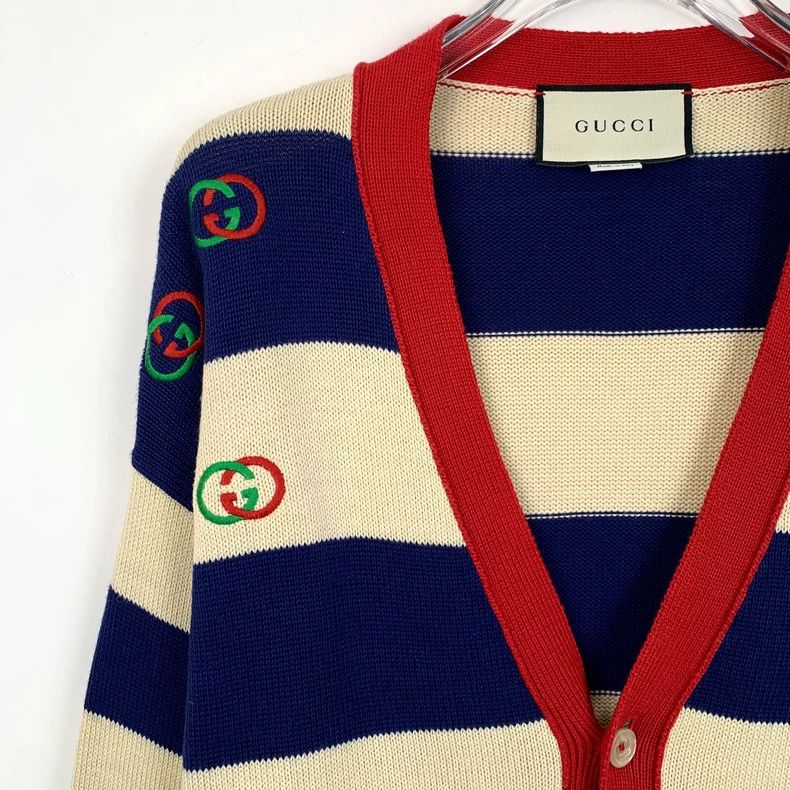 Gucci Gucci Color-blocked double G embroidered striped cotton V-n Size US S / EU 44-46 / 1 - 3 Thumbnail
