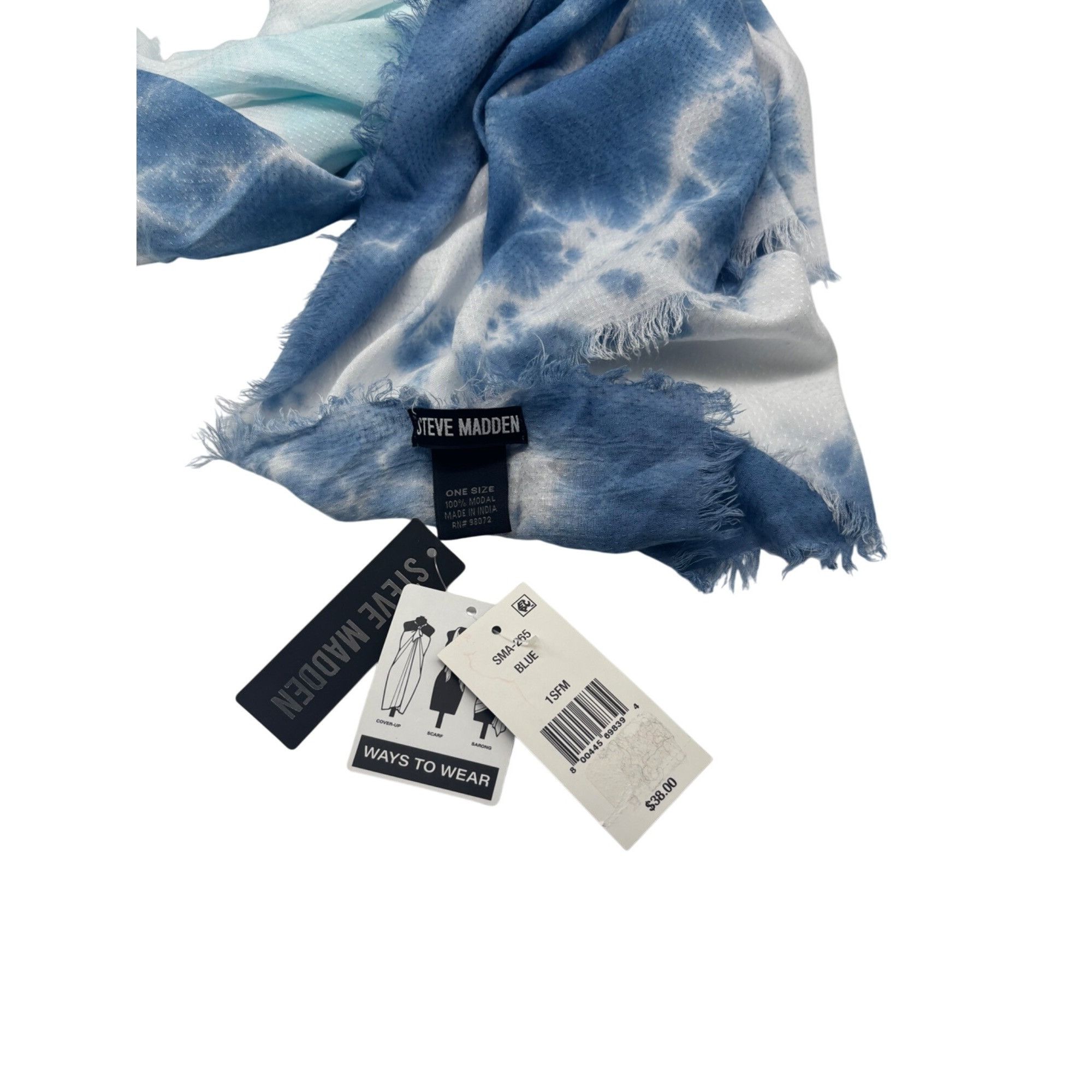 Other Steve Madden Two-Tone Tie-Dyed Scarf, OS, Blue Size ONE SIZE - 11 Thumbnail