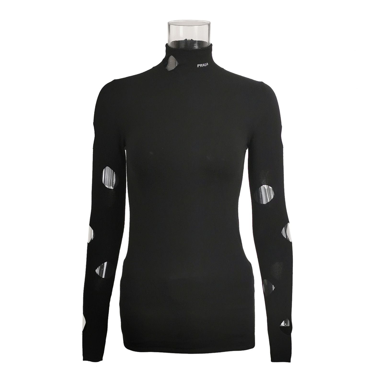 Prada Prada Black High-Neck Knit Top with Cutouts 0089 Size S / US 4 / IT 40 - 1 Thumbnail