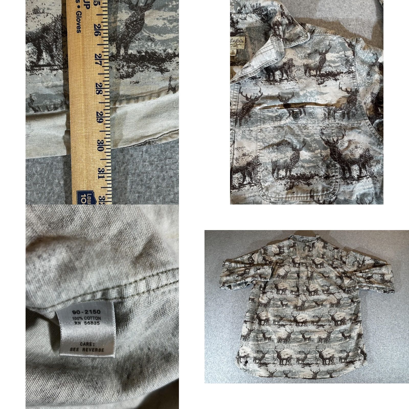 Vintage Cabela's Deerskin Soft Chamois Shirt Mens XLT Long Sleeve Button-Up Print Deer Graphic Casual Fall Hunting Outdoors Gray/Beige 100% Cotton Size US XL / EU 56 / 4 - 8 Thumbnail