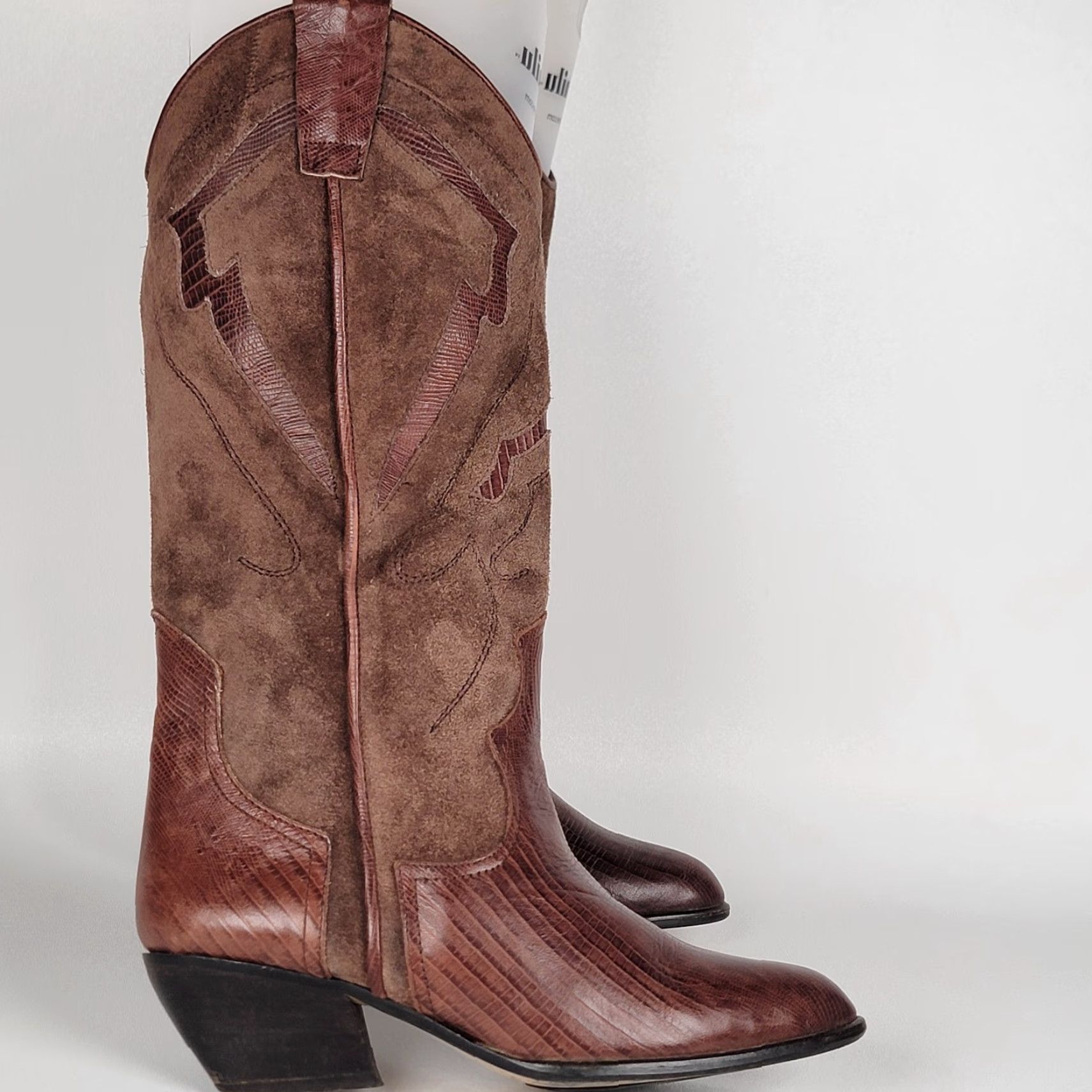 Vintage VINTAGE Unbranded Women's Western Boots Toe Cap Brown Suede Leather 6.5 Pointed Toe Casual Women’s Shoes Block Heel Shoes Size ONE SIZE - 2 Thumbnail