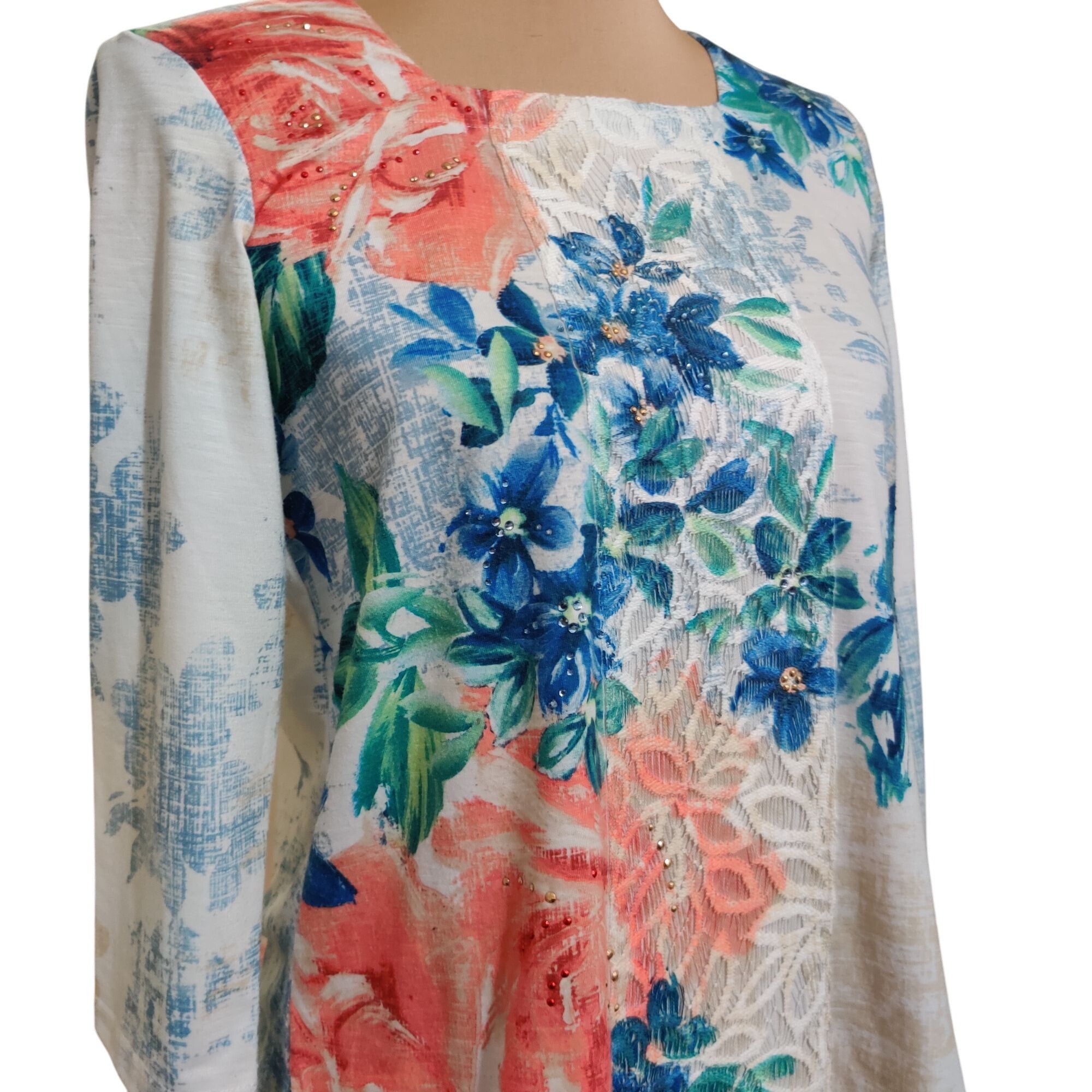 Other Alfred Dunner PS Floral Textured Blouse 3/4 Sleeve Petite So Size S / US 4 / IT 40 - 2 Thumbnail
