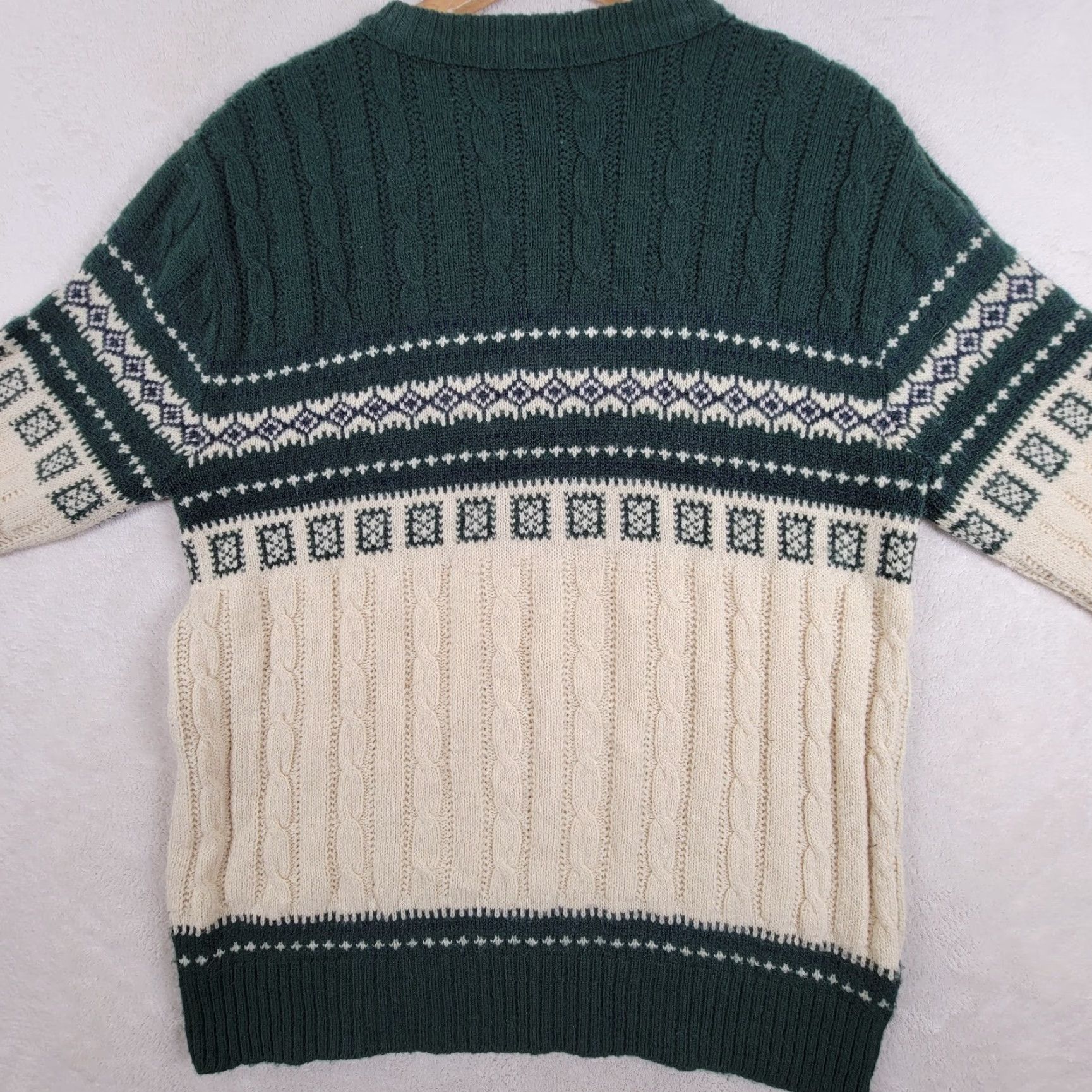 Vintage VINTAGE Beige Geometric Ivory Green Pullover Sweater Mens Medium 1980s Acrylic Size US M / EU 48-50 / 2 - 3 Thumbnail