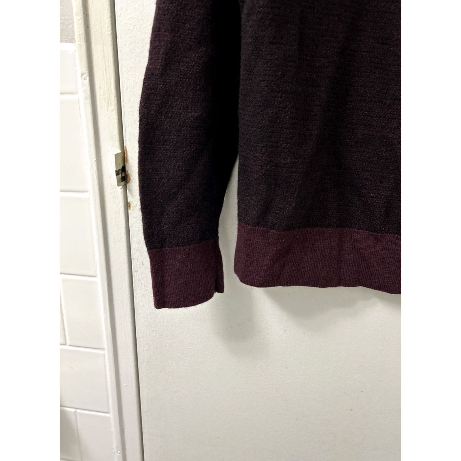 UNTUCKit UNTUCKit 1/4 Zip Mens M Burgundy Belguardo Birdseye 100% Merino Wool Sweater L/S Size US M / EU 48-50 / 2 - 5 Thumbnail