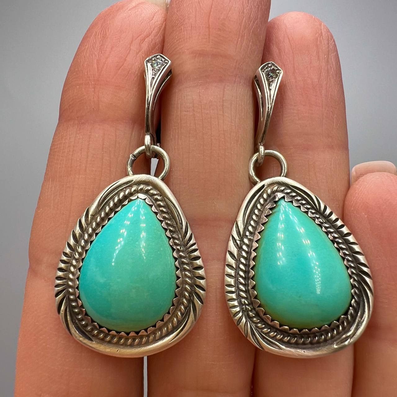 Sterling Silver Vintage Sterling Silver 925 Earrings Turquoise Stone Marked Size ONE SIZE - 1 Thumbnail