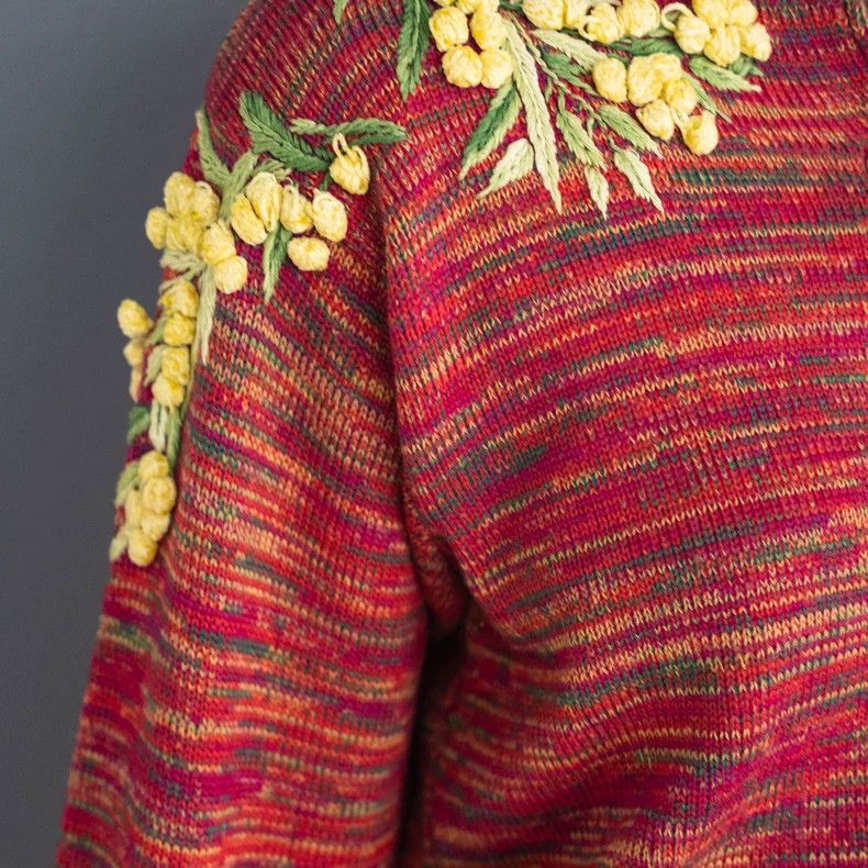 Kenzo KENZO Red yellow velvet knit sweater vintage Size M / US 6-8 / IT 42-44 - 6 Thumbnail