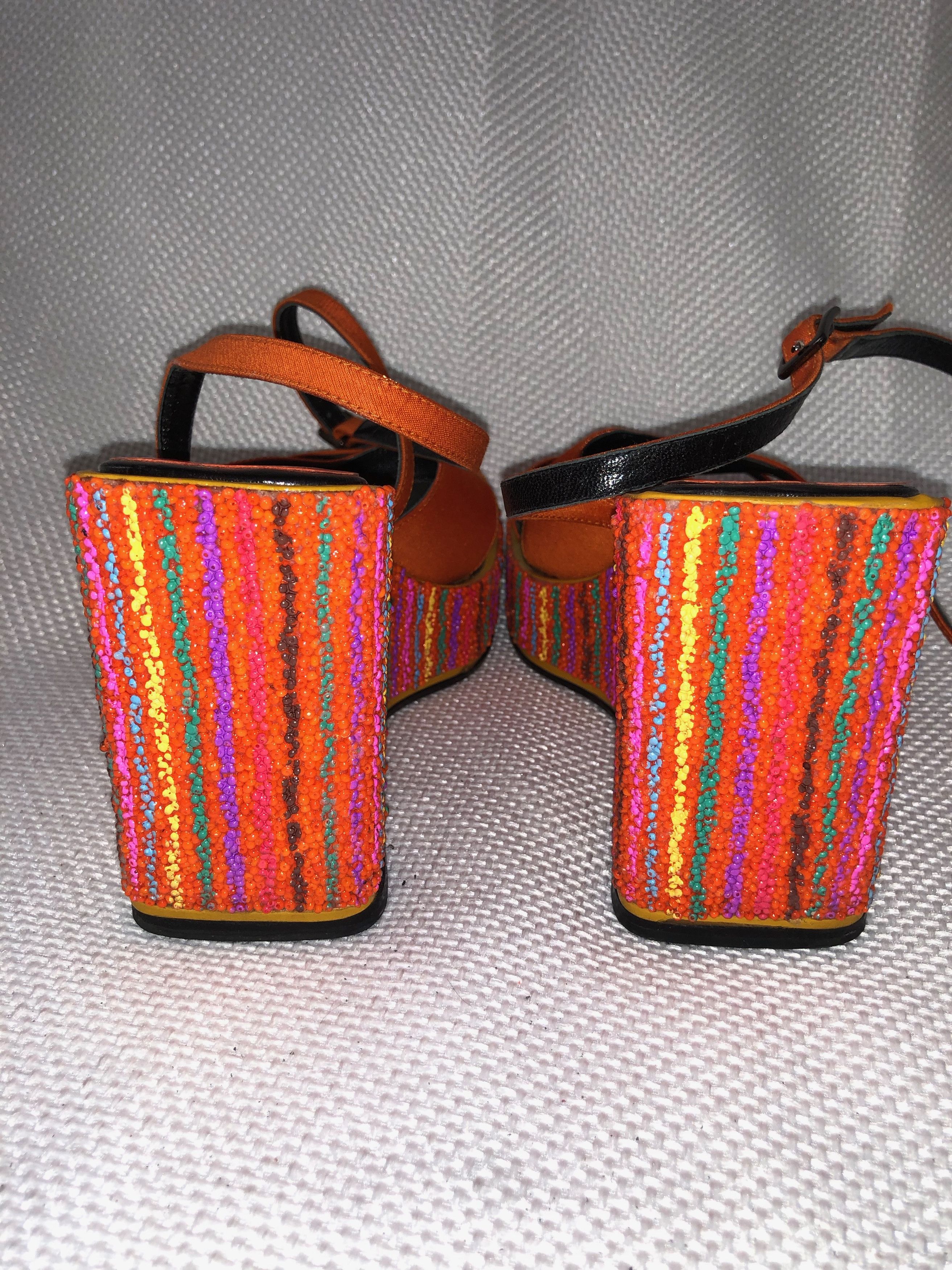 Other ORANGE SHINY BEADED PLATFORM SANDALS Size US 8.5 / IT 38.5 - 4 Thumbnail