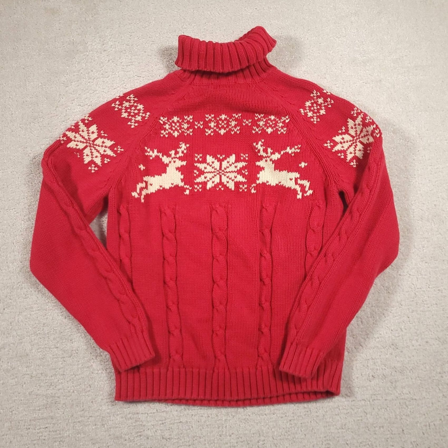 Lands' End VINTAGE Lands' End Christmas Sweater Fair Isle Cable-knit Turtleneck Reindeer Large Womens Sweater Size L / US 10 / IT 46 - 7 Thumbnail