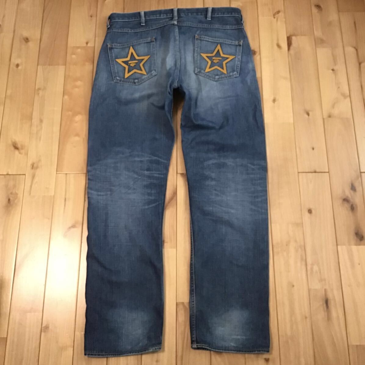 BAPE STA logo embroidered denim pants a bathing ape ☆size L