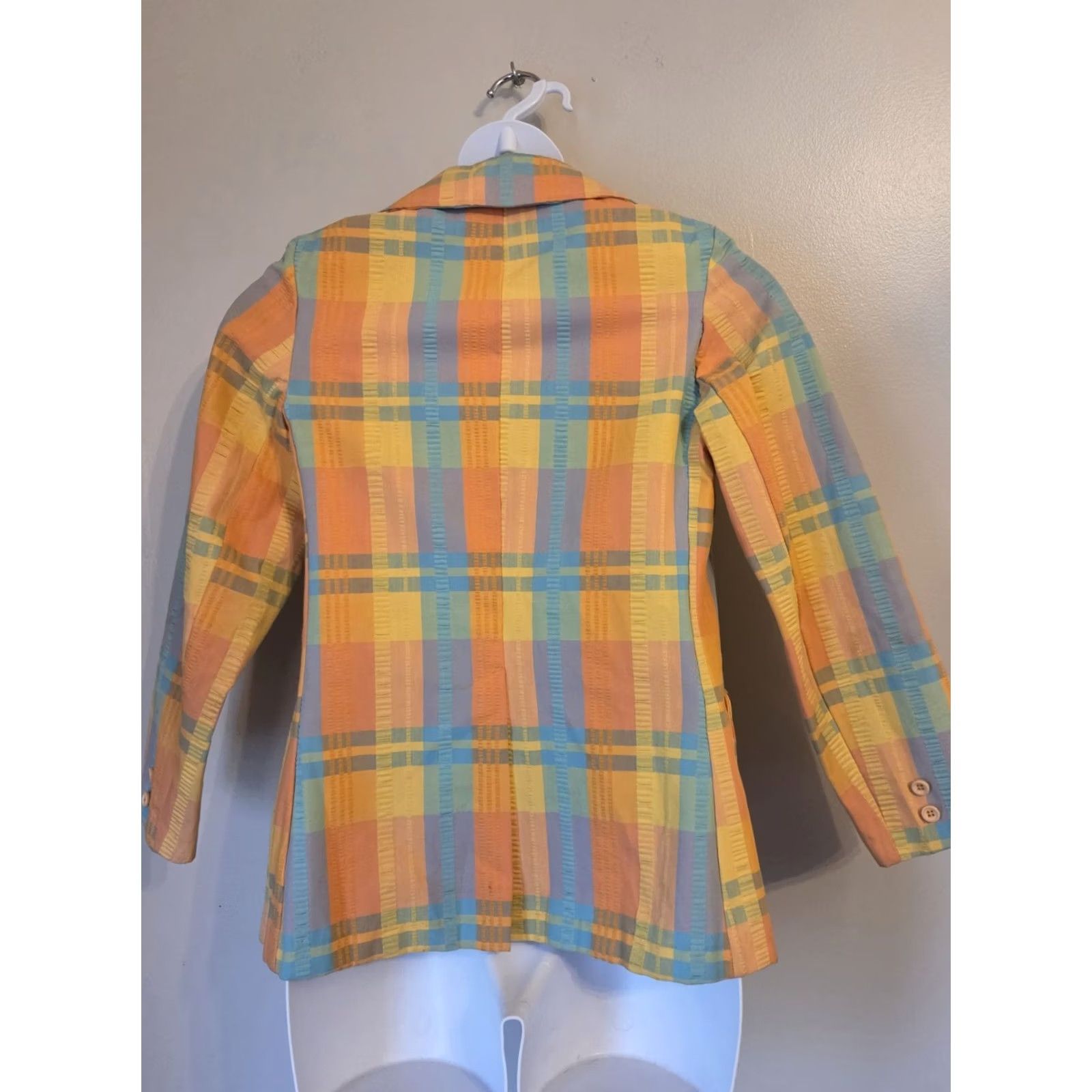 Vintage VINTAGE Jacket Blazer 12 70s Pastel Plaid Seersucker Size XL / US 12-14 / IT 48-50 - 4 Thumbnail