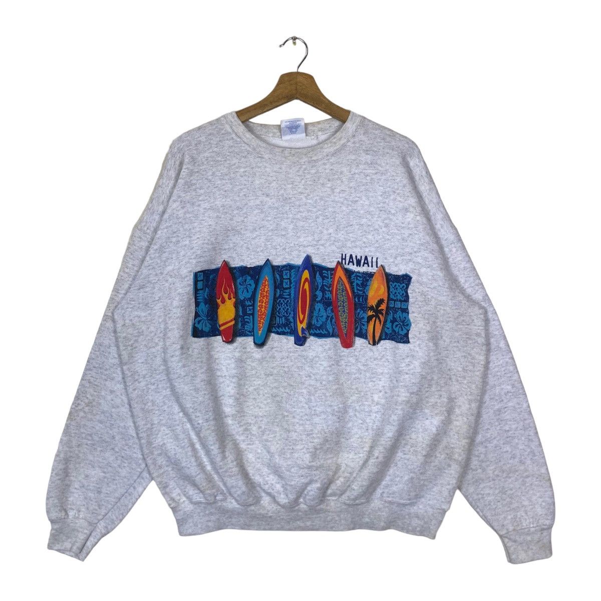 image of Vintage Santee By Pluma Hawaiian Pullover Jumper Sweatshirt in Grey, Men's (Size XL)