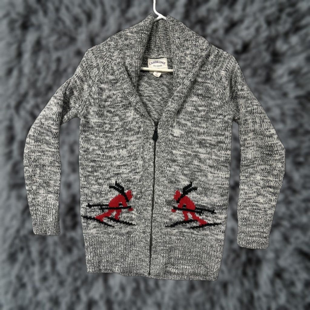 Vintage Cambridge Dry Goods Cardigan Sweater Womens L Gray Raglan Knit Full Zip Winter Ski Vintage No Size L / US 10 / IT 46 - 1 Thumbnail