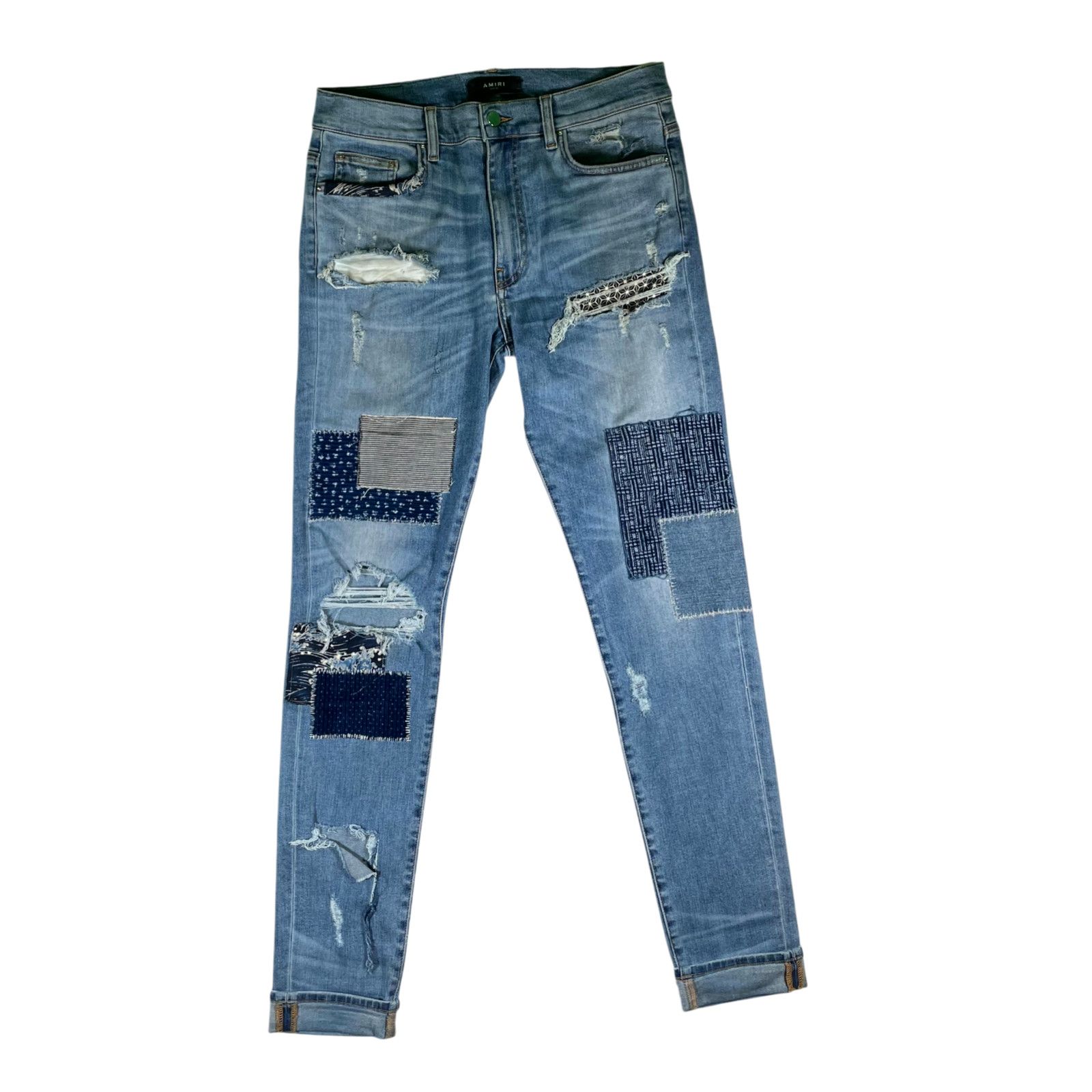 Amiri Amiri Patchwork Light Wash & Blue Jeans Size US 33 - 1 Thumbnail