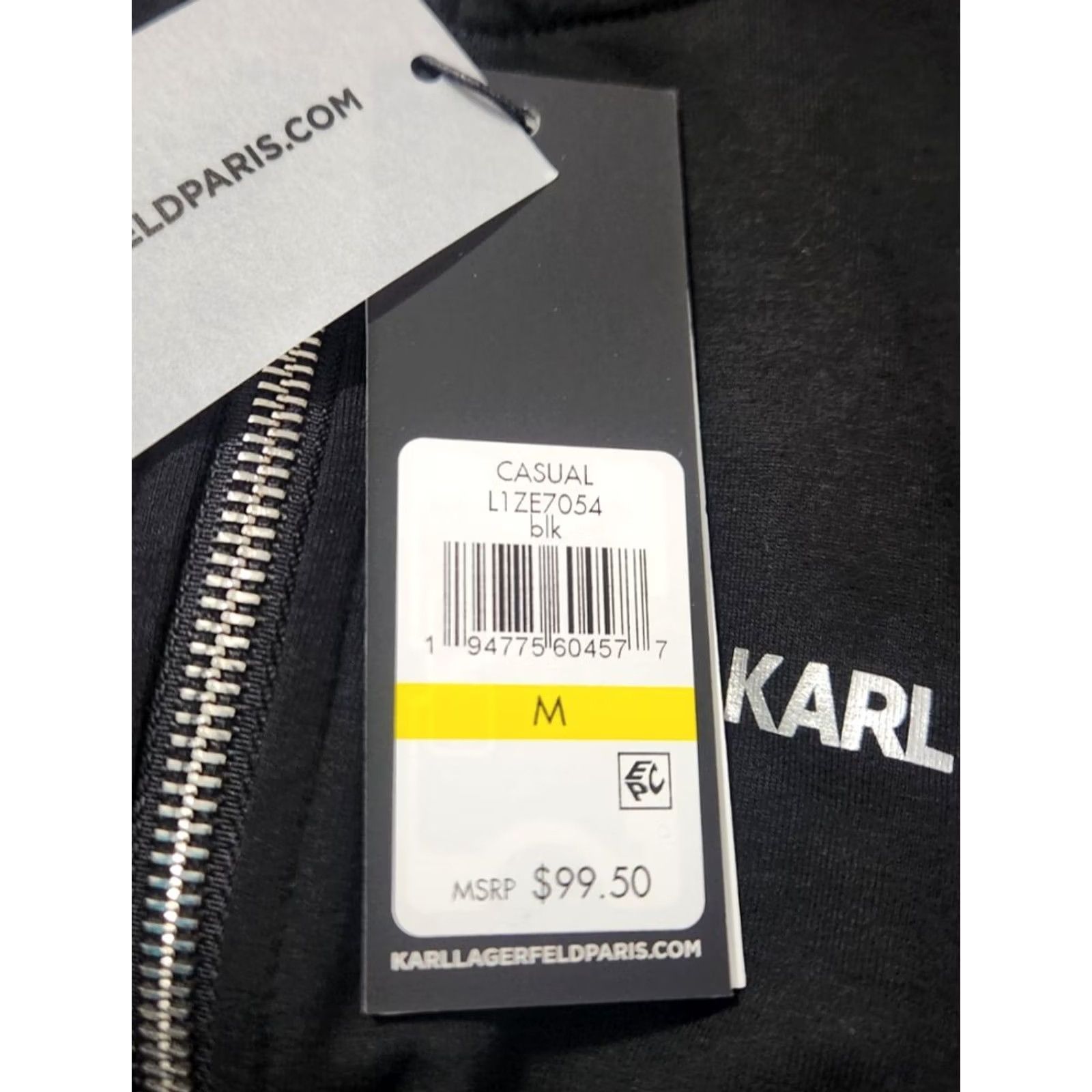 Karl Lagerfeld Karl Lagerfeld Paris Womens M Zip-Up Logo Tape Knit Jacket Black Metallic Silver Zip-up Jacket M Women Modern Logo Tape Knit Jacket Size M / US 6-8 / IT 42-44 - 5 Thumbnail