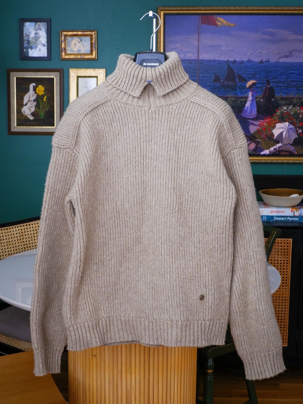Burberry Beige Logo Plaque Turtleneck Size US M / EU 48-50 / 2 - 1 Thumbnail
