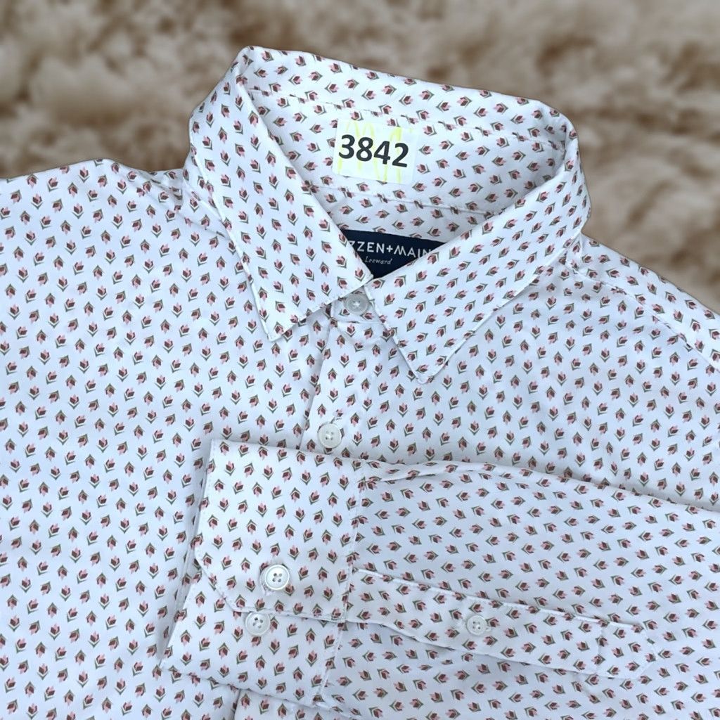 Mizzen+Main Leeward Shirt Mens Medium Trim Fit White Floral Button-Down Dress Shirt