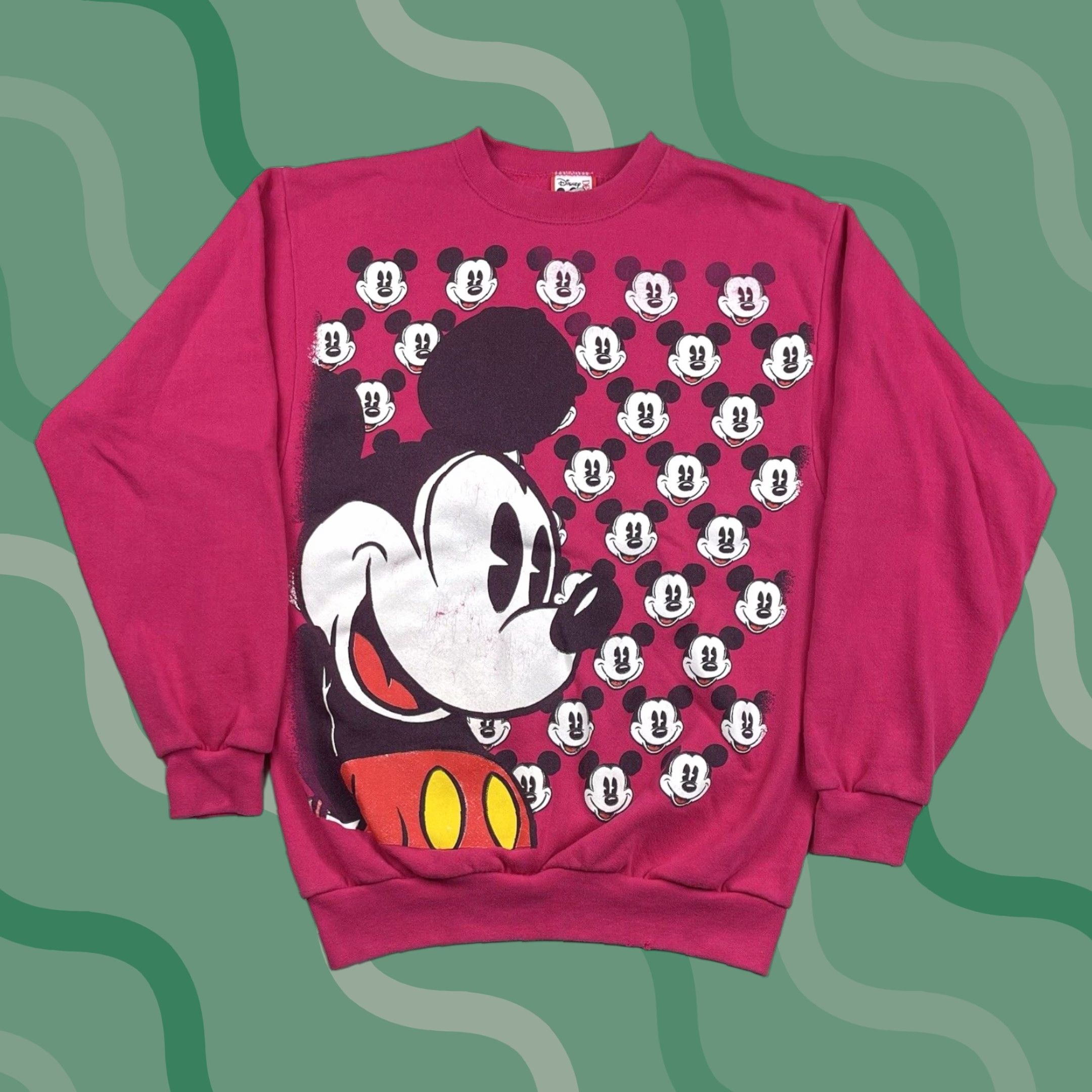 Disney VINTAGE Disney Mickey Face All Over Print Crewneck Sweatshirt - Size L (Adult) Pink, 90s Cartoon Logo, Unisex, Pullover, Cotton Blend, Fleece, USA Size US L / EU 52-54 / 3 - 1 Thumbnail