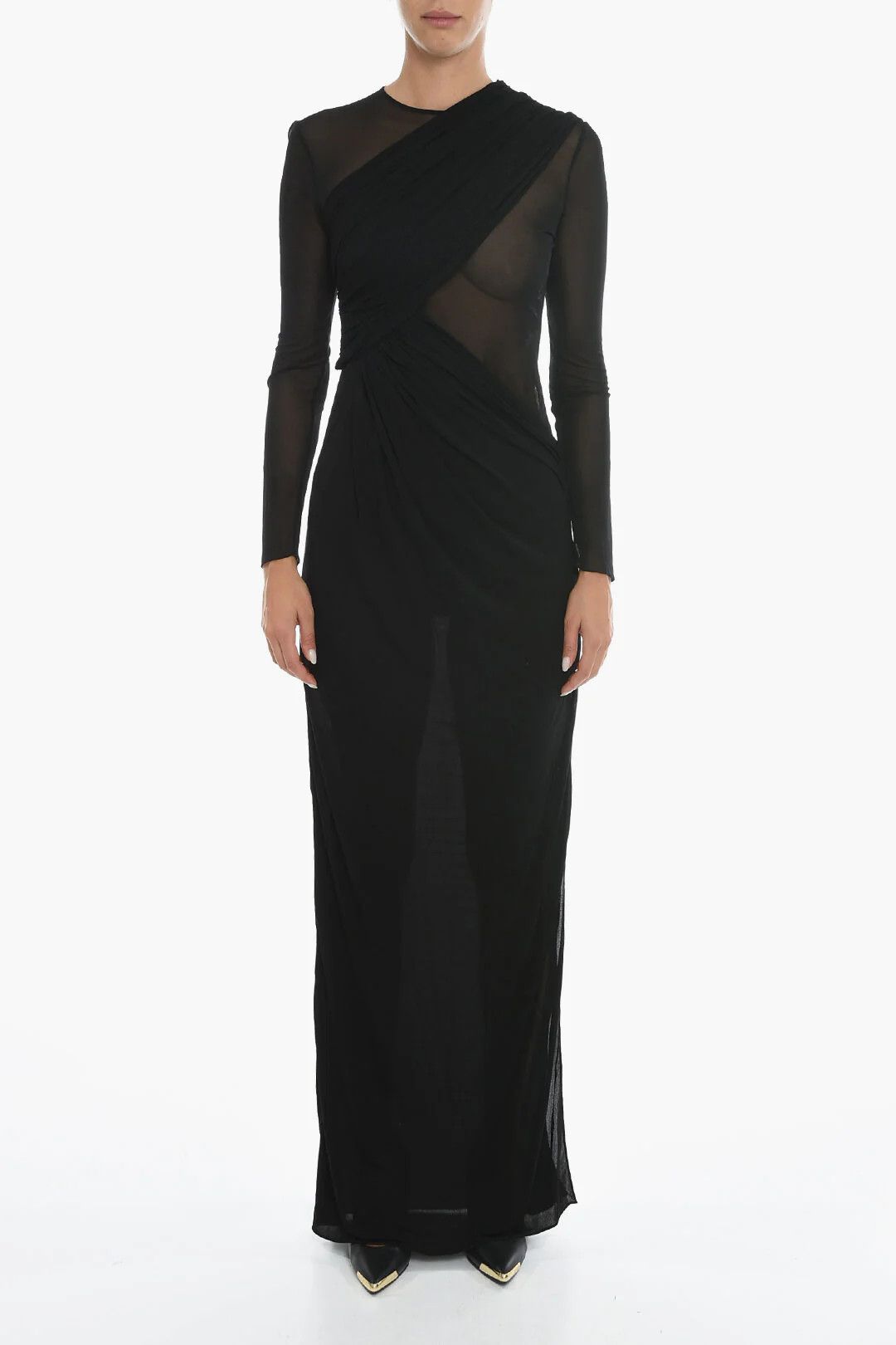 Saint Laurent Paris og1mm0326 Asymmetric Draped Dress in Black Size M / US 6-8 / IT 42-44 - 1 Thumbnail
