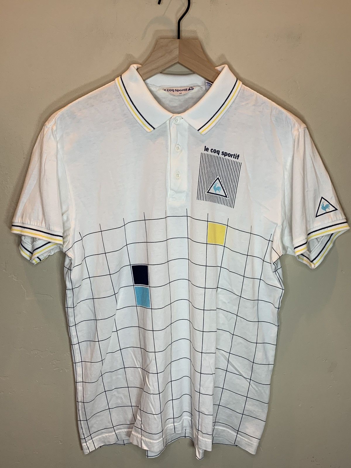 Le Coq Sportif RARE* Vintage 80’s Le Coq Sportif Grid Art Polo Henley Shirt Size US M / EU 48-50 / 2 - 1 Thumbnail