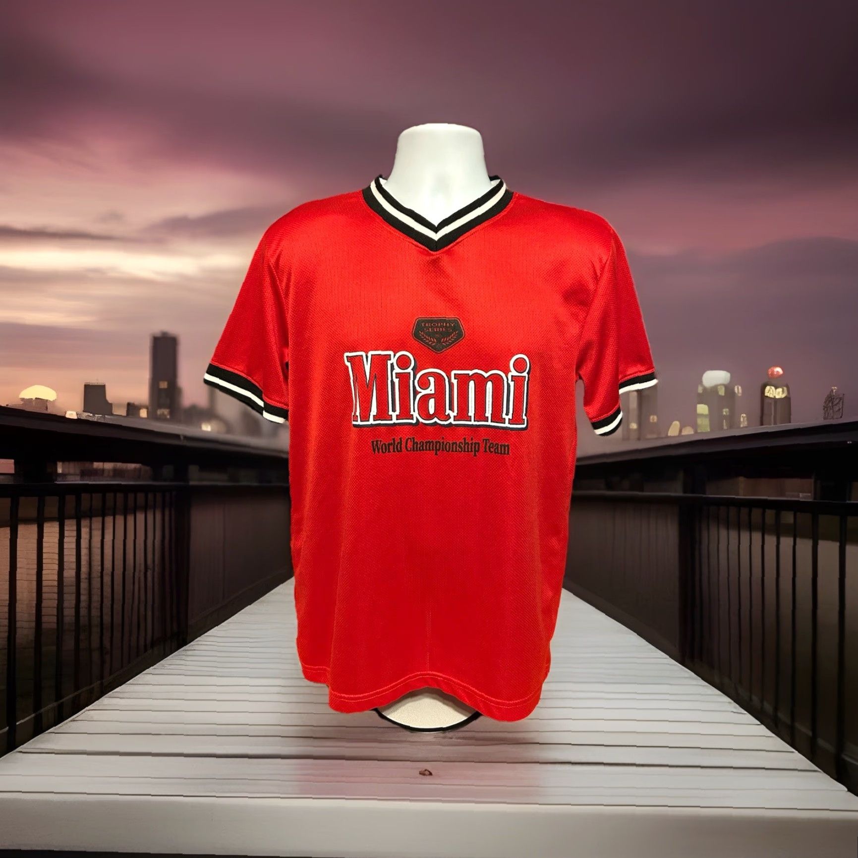 Vintage VINTAGE Miami Championship Racing Team 95 Shirt Men Medium Red Short Sleeve Polyester Size US M / EU 48-50 / 2 - 6 Thumbnail