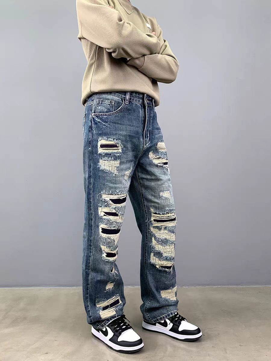 Japanese Brand × Vintage Washed and Aged Hole Patch Loose Hip Hop Jeans Size US 34 / EU 50 - 2 Thumbnail