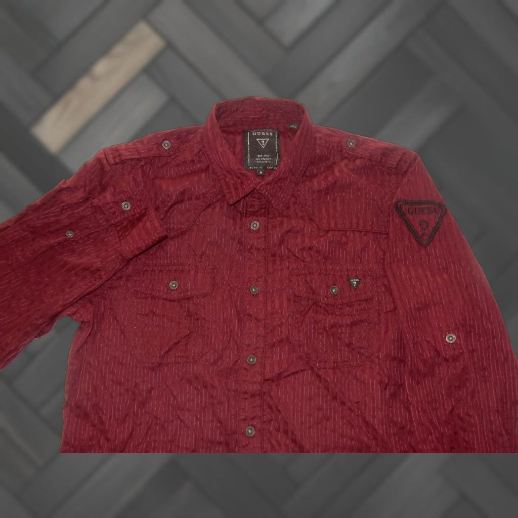 Guess GUESS Men's Button-Up Shirt Military Red Cotton Size M Long Sleeve Adult Mens Size US M / EU 48-50 / 2 - 1 Thumbnail